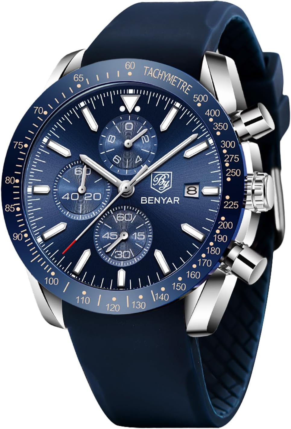 BY BENYAR Watch for Men Analog Quartz Chronograph Waterproof Luminous Designer Mens Wrist Watches Business Work Sport Casual Dress Watch with Silicone Strap Elegant Gifts for Men BY BENYAR Watch for Men Analog Quartz Chronograph Waterproof Luminous Designer Mens Wrist Watches Business Work Sport Casual Dress Watch with Silicone Strap Elegant Gifts for Men