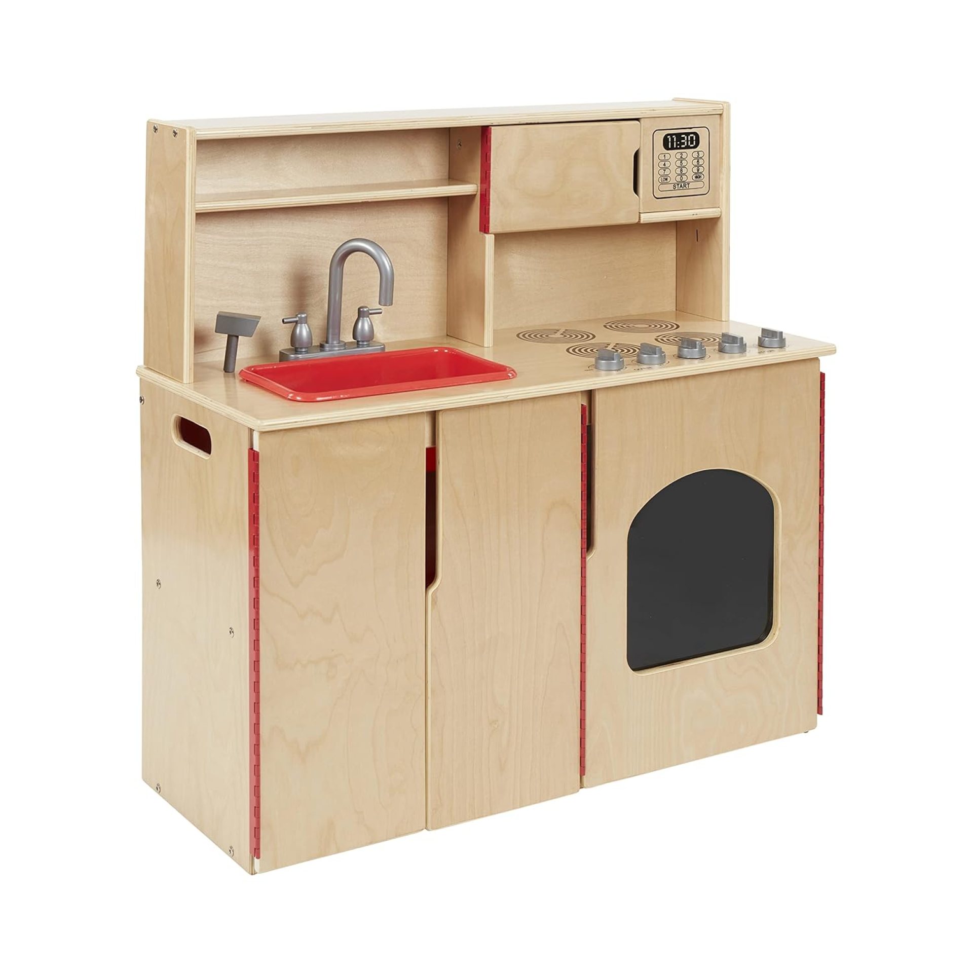 ECR4Kids 4-in-1 Kitchen, Sink, Stove, Oven, Microwave and Storage, Play Kitchen, Natural ECR4Kids 4-in-1 Kitchen, Sink, Stove, Oven, Microwave and Storage, Play Kitchen, Natural
