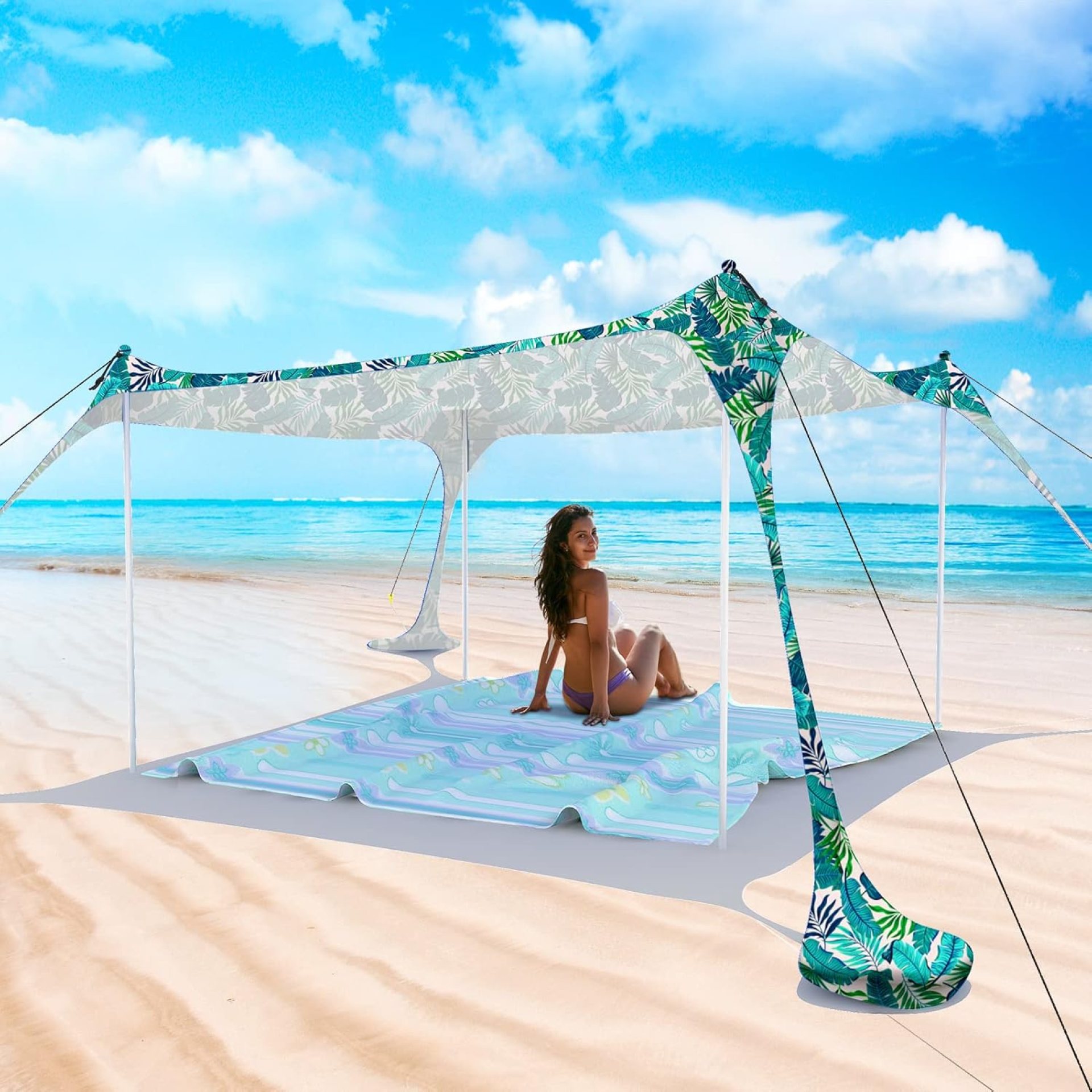 Beach Tent Pop Up Sun Shade Canopy Sun Shelter UPF50+ with 4 Stability Poles/Carry Bag/Ground Pegs/Sand Shovel/Windproof Ropes Portable Outdoor Family Sunshade for Beach Camping Fishing Picnic Beach Tent Pop Up Sun Shade Canopy Sun Shelter UPF50+ with 4 Stability Poles/Carry Bag/Ground Pegs/Sand Shovel/Windproof Ropes Portable Outdoor Family Sunshade for Beach Camping Fishing Picnic