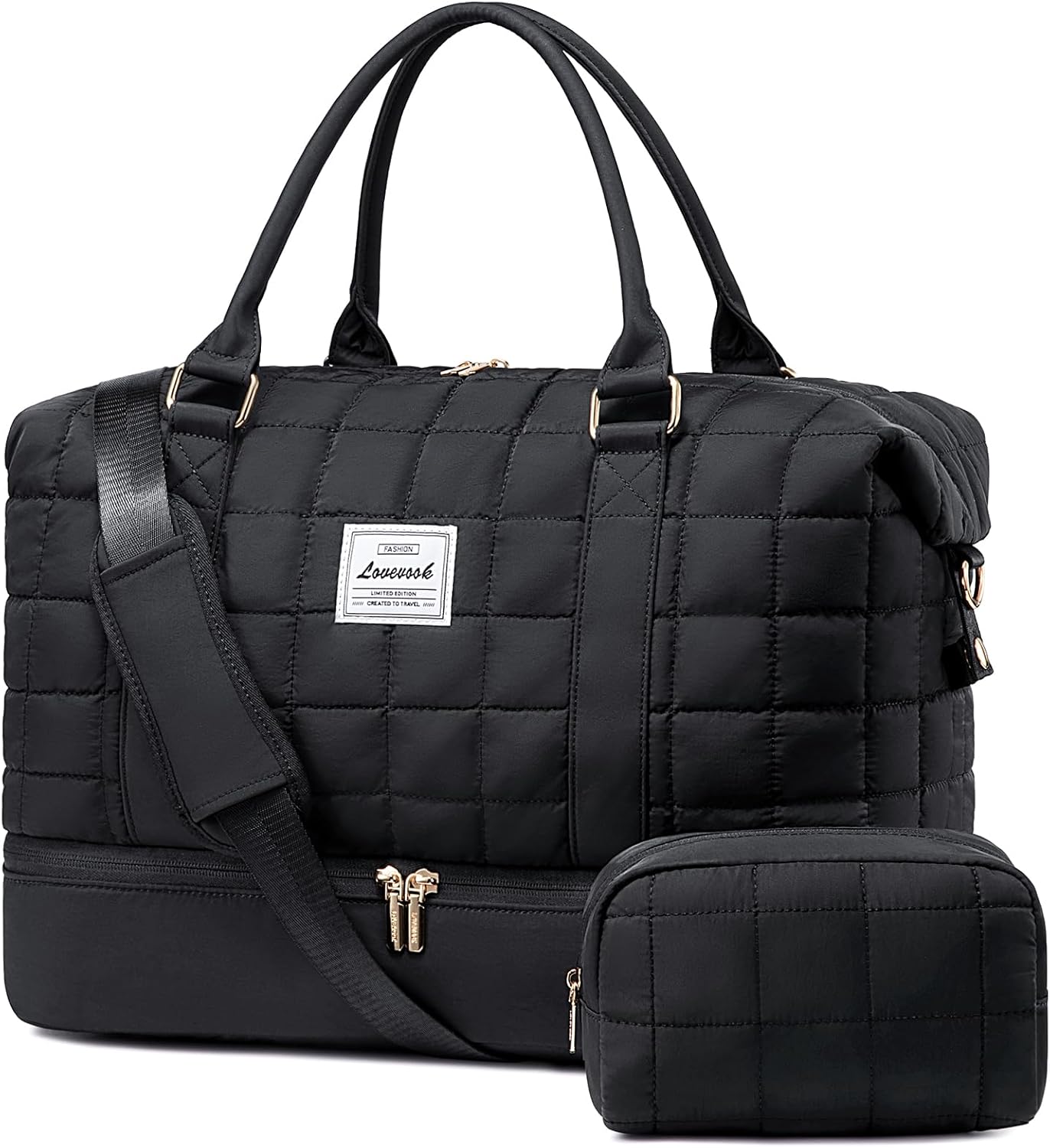 LOVEVOOK Large Duffle Bag for Travel, Puffer Weekender Bags for Women Travel Tote, Carry on Duffel Bag for Airplanes, 18 Inch Personal Item Bag Gym Bag Women, Black LOVEVOOK Large Duffle Bag for Travel, Puffer Weekender Bags for Women Travel Tote, Carry on Duffel Bag for Airplanes, 18 Inch Personal Item Bag Gym Bag Women, Black
