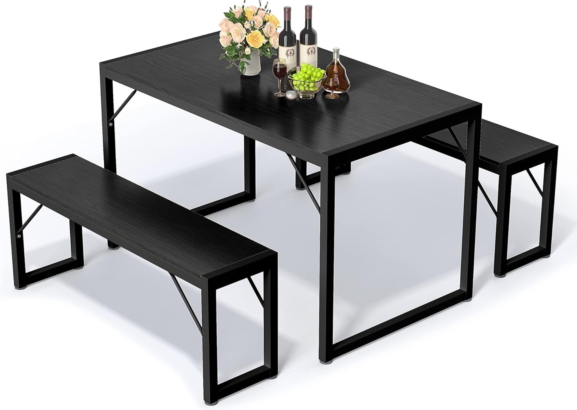 Bealife Dining Table Set for 4, Modern Kitchen Table Set with 2 Benches, 45.5in 3-Piece Soho Dining Room Table Set with Metal Frame and MDF Board, Sturdy Structure, Space-Saving Furniture (Black) Bealife Dining Table Set for 4, Modern Kitchen Table Set with 2 Benches, 45.5in 3-Piece Soho Dining Room Table Set with Metal Frame and MDF Board, Sturdy Structure, Space-Saving Furniture (Black)