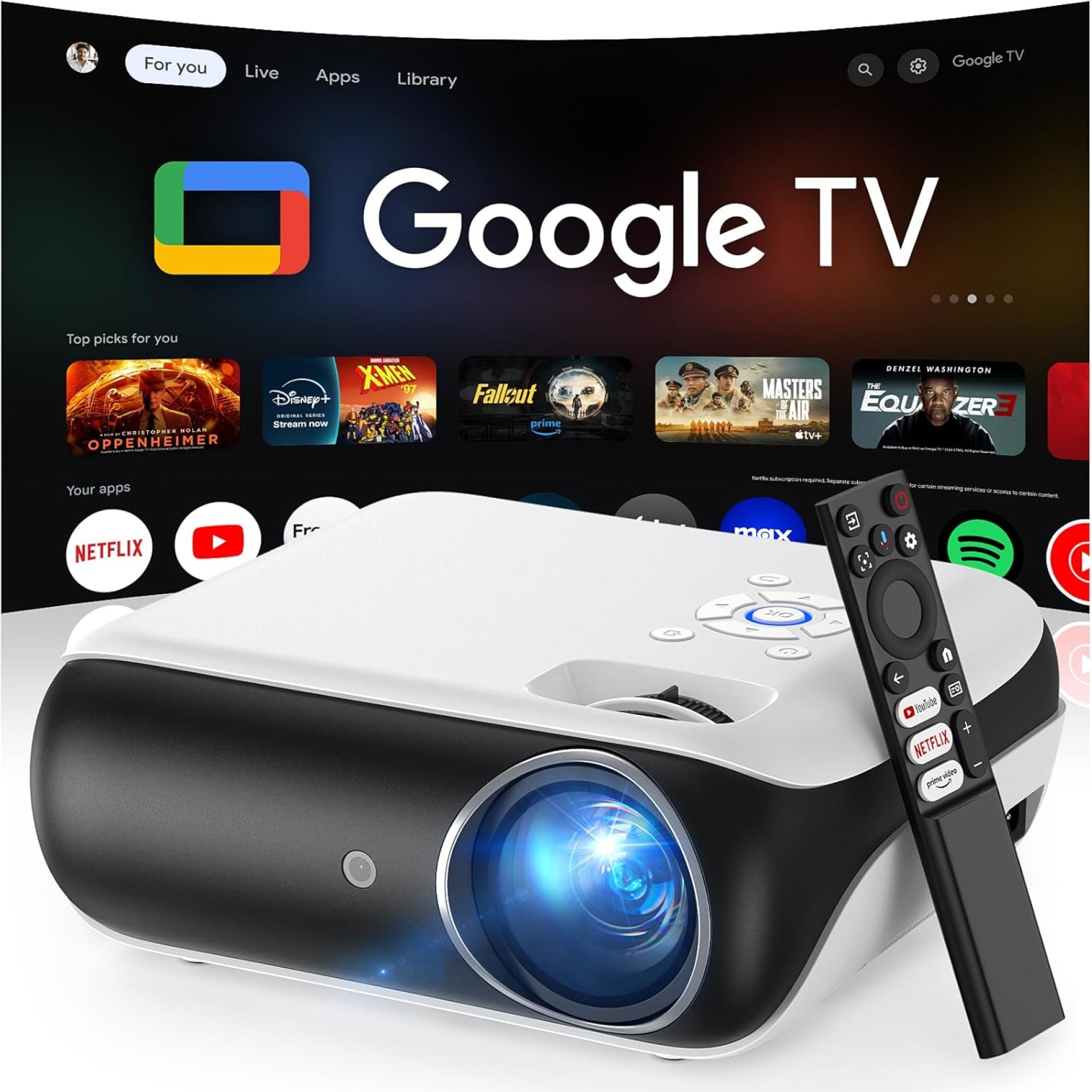 Official Licensed Google TV Smart Projector, HAPPRUN 4K UHD Home Theater with Dolby Sound, Wi-Fi & Bluetooth, Built-in Streaming Apps, Compatible with Games Consoles & Smartphone, Indoor & Outdoor Use Official Licensed Google TV Smart Projector, HAPPRUN 4K UHD Home Theater with Dolby Sound, Wi-Fi & Bluetooth, Built-in Streaming Apps, Compatible with Games Consoles & Smartphone, Indoor & Outdoor Use