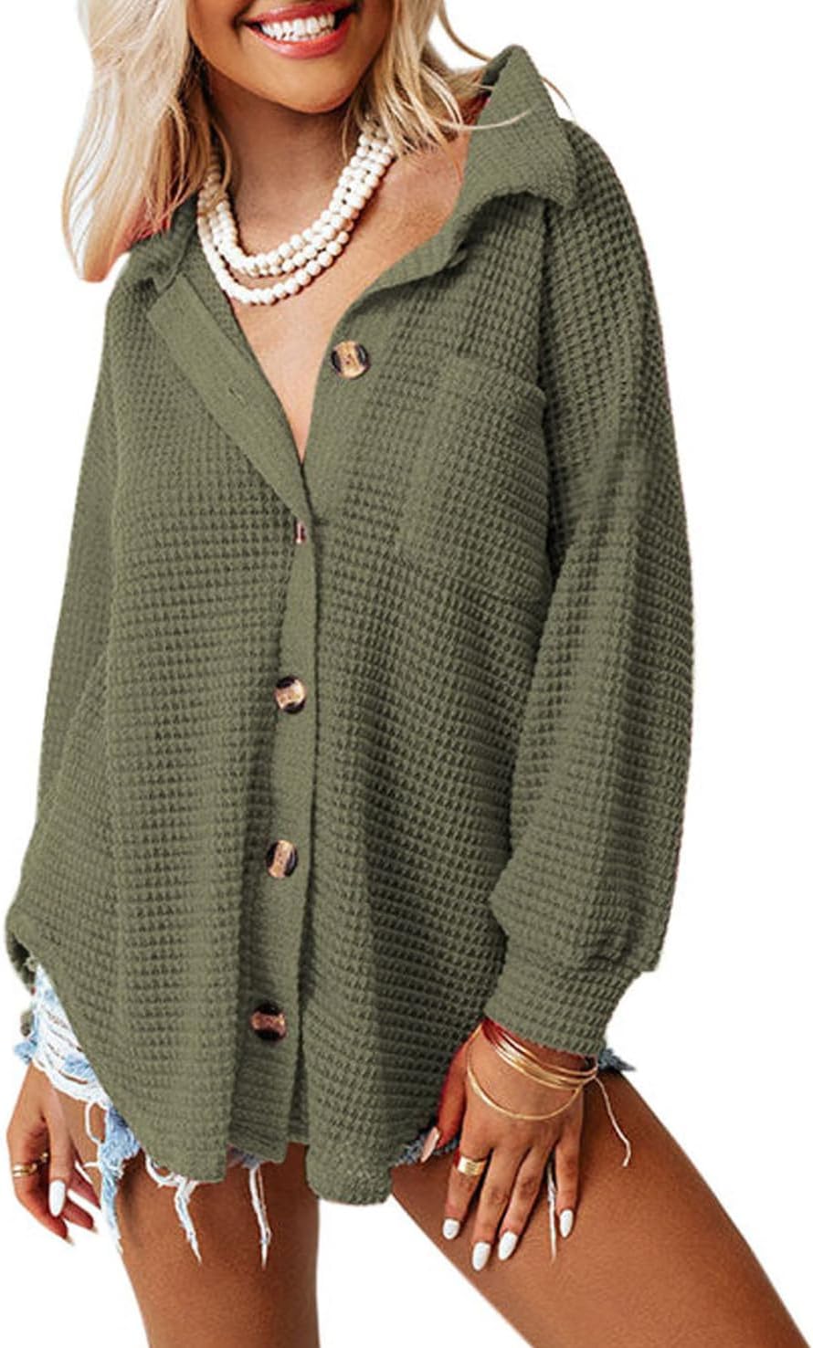 Dokotoo Womens Waffle Knit Shacket Jacket Casual Long Sleeve Button Down Shirts Dressy Blouses Tops Dokotoo Womens Waffle Knit Shacket Jacket Casual Long Sleeve Button Down Shirts Dressy Blouses Tops