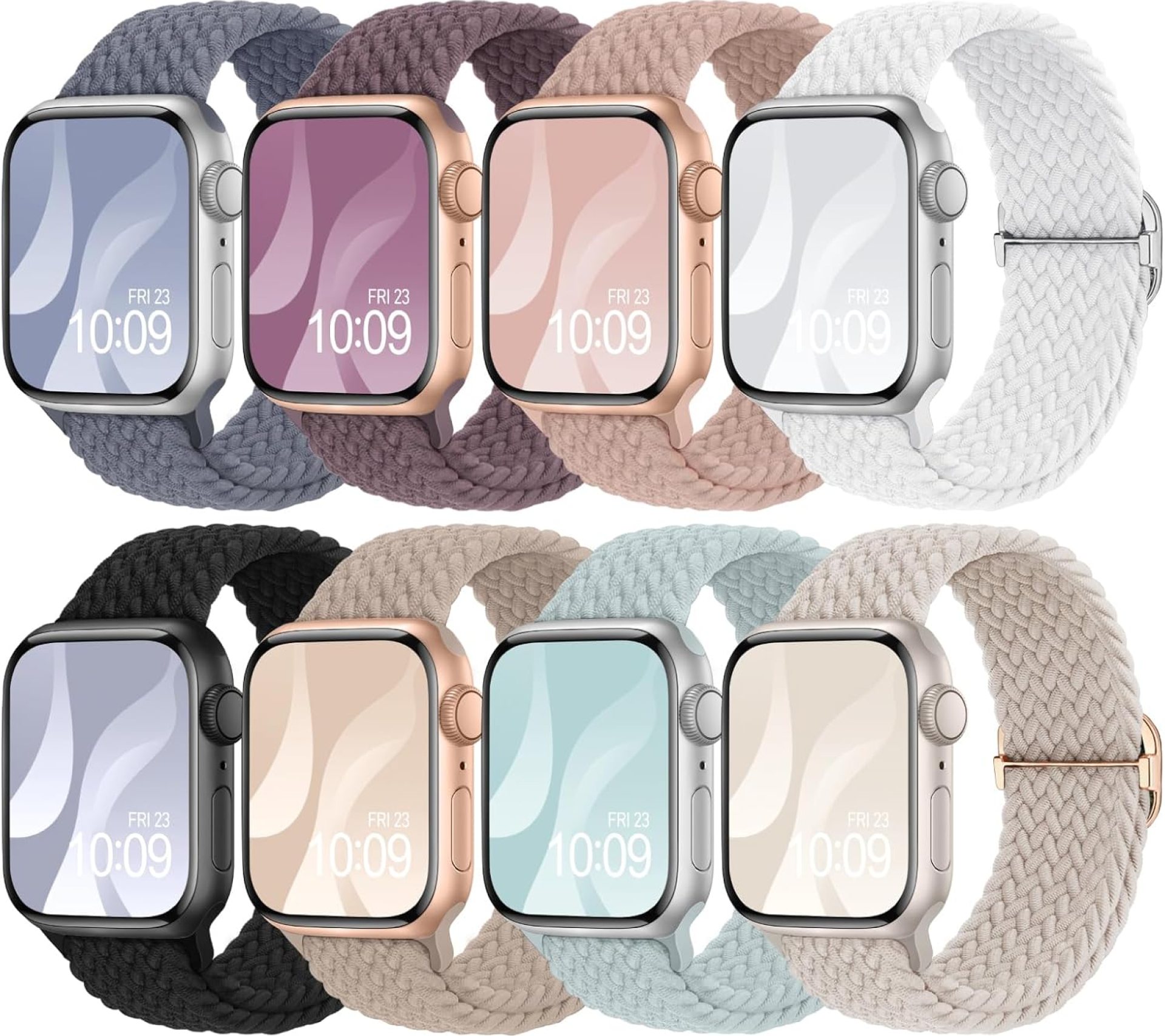 8 Pack Braided Stretchy Solo Loop Compatible with Apple Watch Bands for Women 40mm 38mm 41mm 44mm 46mm 45mm 42mm 49mm Men, Adjustable Sport Elastic Strap for iWatch Series 10 9 8 7 6 5 4 3 SE Ultra 8 Pack Braided Stretchy Solo Loop Compatible with Apple Watch Bands for Women 40mm 38mm 41mm 44mm 46mm 45mm 42mm 49mm Men, Adjustable Sport Elastic Strap for iWatch Series 10 9 8 7 6 5 4 3 SE Ultra