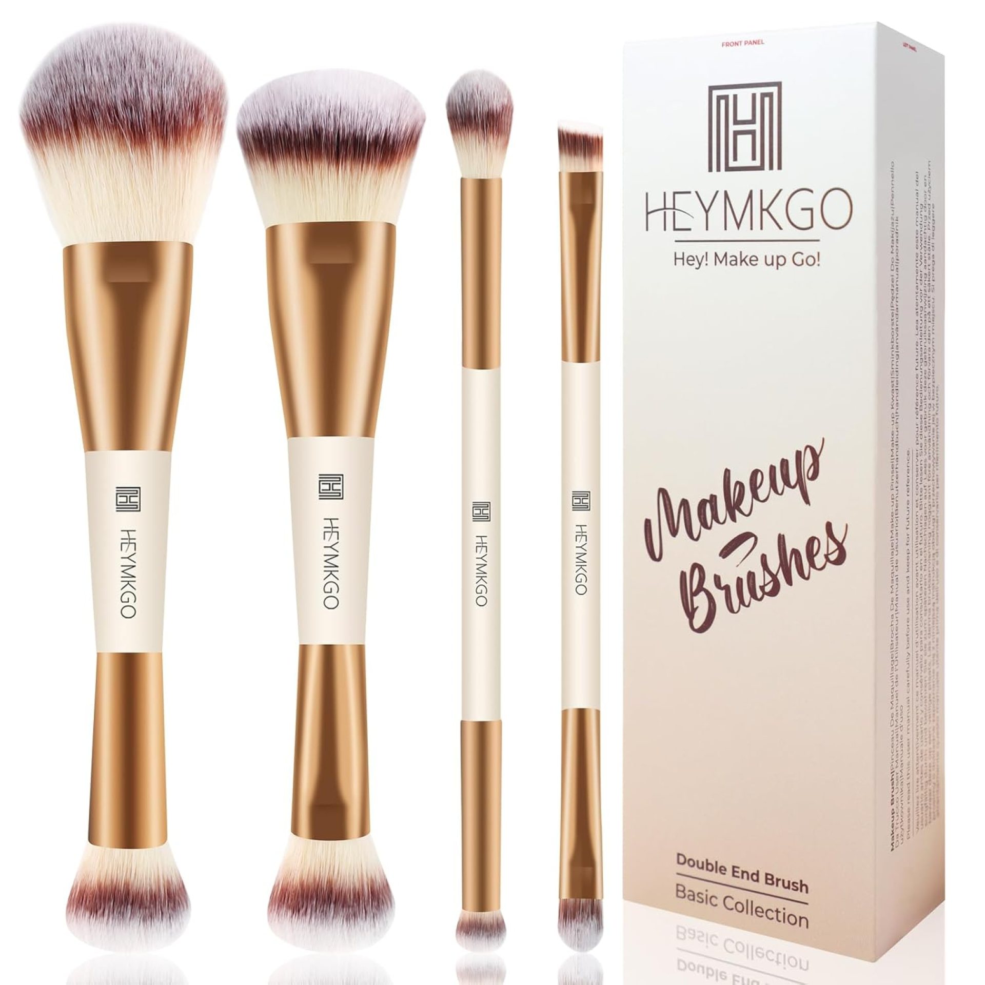 HEYMKGO Makeup Brushes Set, 4Pcs Double-ended Foundation Contour Powder Blush Concealer Eyeshadow Brush Set for Liquid, Cream, Powder for Blending Buffing Professional Face Brush Set Tools(Apricot) HEYMKGO Makeup Brushes Set, 4Pcs Double-ended Foundation Contour Powder Blush Concealer Eyeshadow Brush Set for Liquid, Cream, Powder for Blending Buffing Professional Face Brush Set Tools(Apricot)