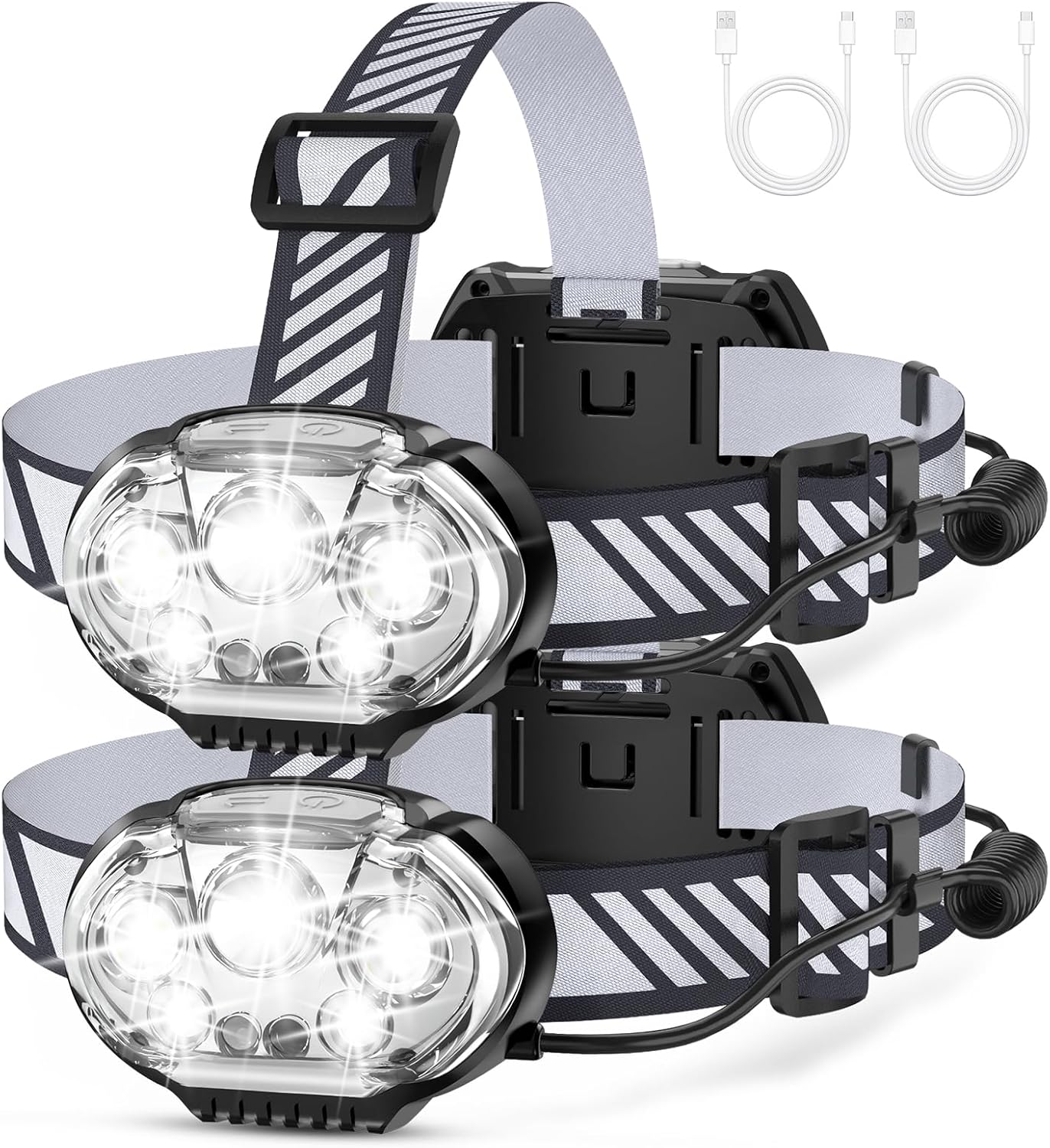 Rechargeable Headlamp, 20000 High Lumen 5 LED Head Lamp with Red White Light,IPX4 Waterproof Headlight,8 Mode Head Flashlight for Outdoor Running Hunting Fishing Hiking Camping Gear-2Pack Rechargeable Headlamp, 20000 High Lumen 5 LED Head Lamp with Red White Light,IPX4 Waterproof Headlight,8 Mode Head Flashlight for Outdoor Running Hunting Fishing Hiking Camping Gear-2Pack