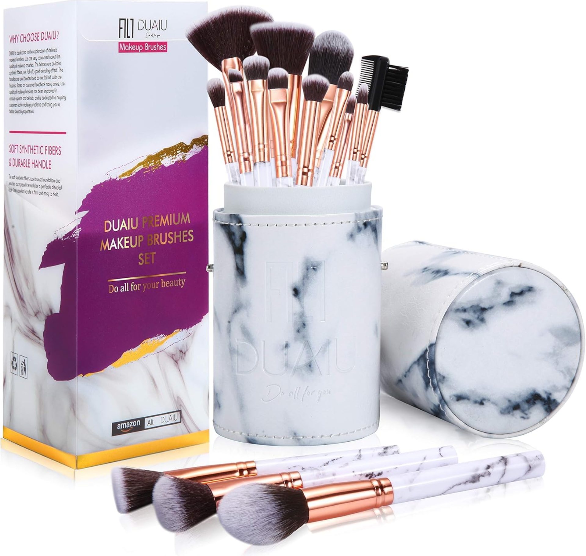 DUAIU Makeup Brushes Set Make Up Brushes Professional 15Pcs Marble Makeup Brush Set for Foundation Powder Concealers and Eyeshadow with Exquisite Marble Bucket Gift Box… DUAIU Makeup Brushes Set Make Up Brushes Professional 15Pcs Marble Makeup Brush Set for Foundation Powder Concealers and Eyeshadow with Exquisite Marble Bucket Gift Box…