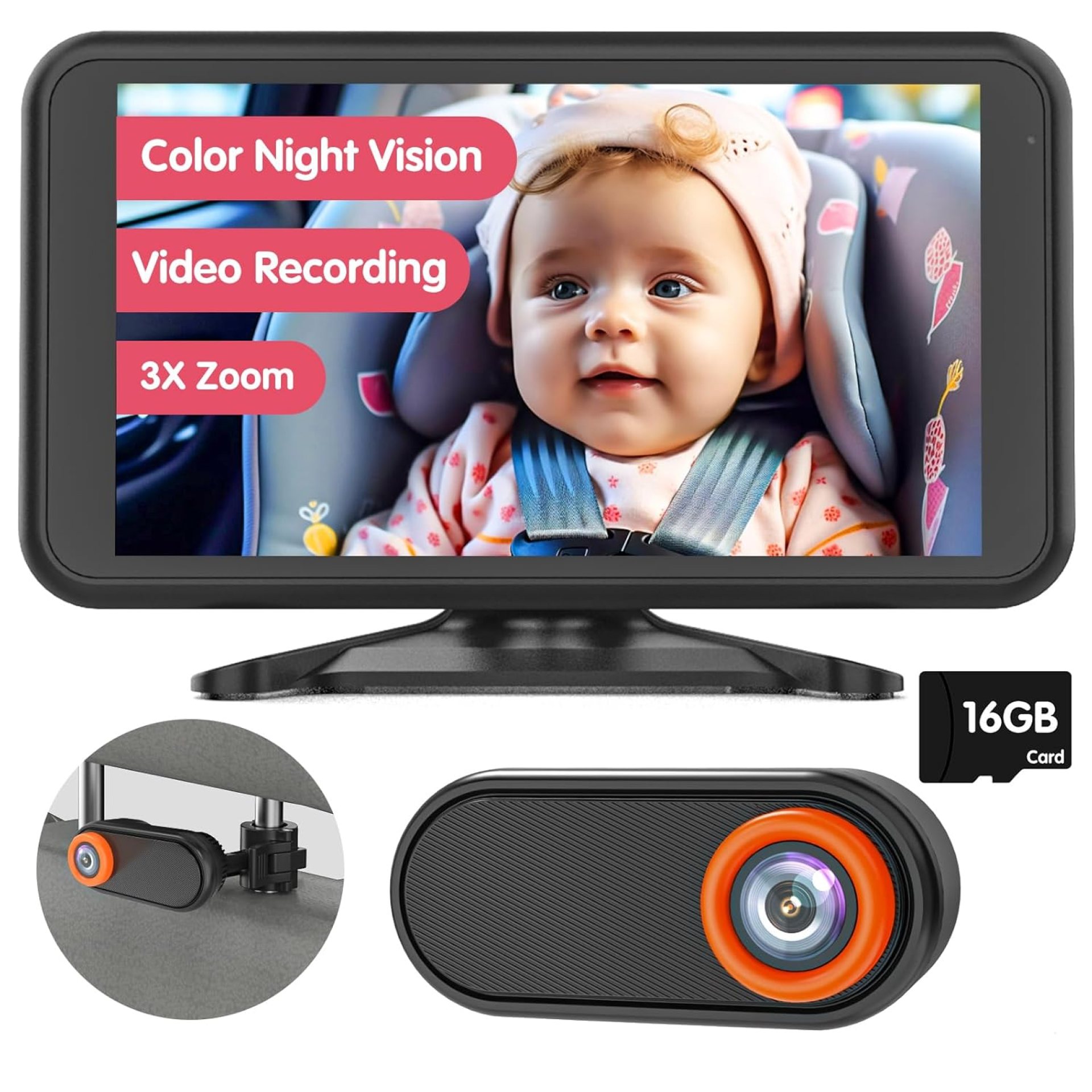 Baby Car Camera 5.2” 1080P for Baby with Video Recording Function TF Card, 3X Zoom Car Baby Camera 360° Rotation for Rear Facing Seat Wired (BM3) Baby Car Camera 5.2” 1080P for Baby with Video Recording Function TF Card, 3X Zoom Car Baby Camera 360° Rotation for Rear Facing Seat Wired (BM3)