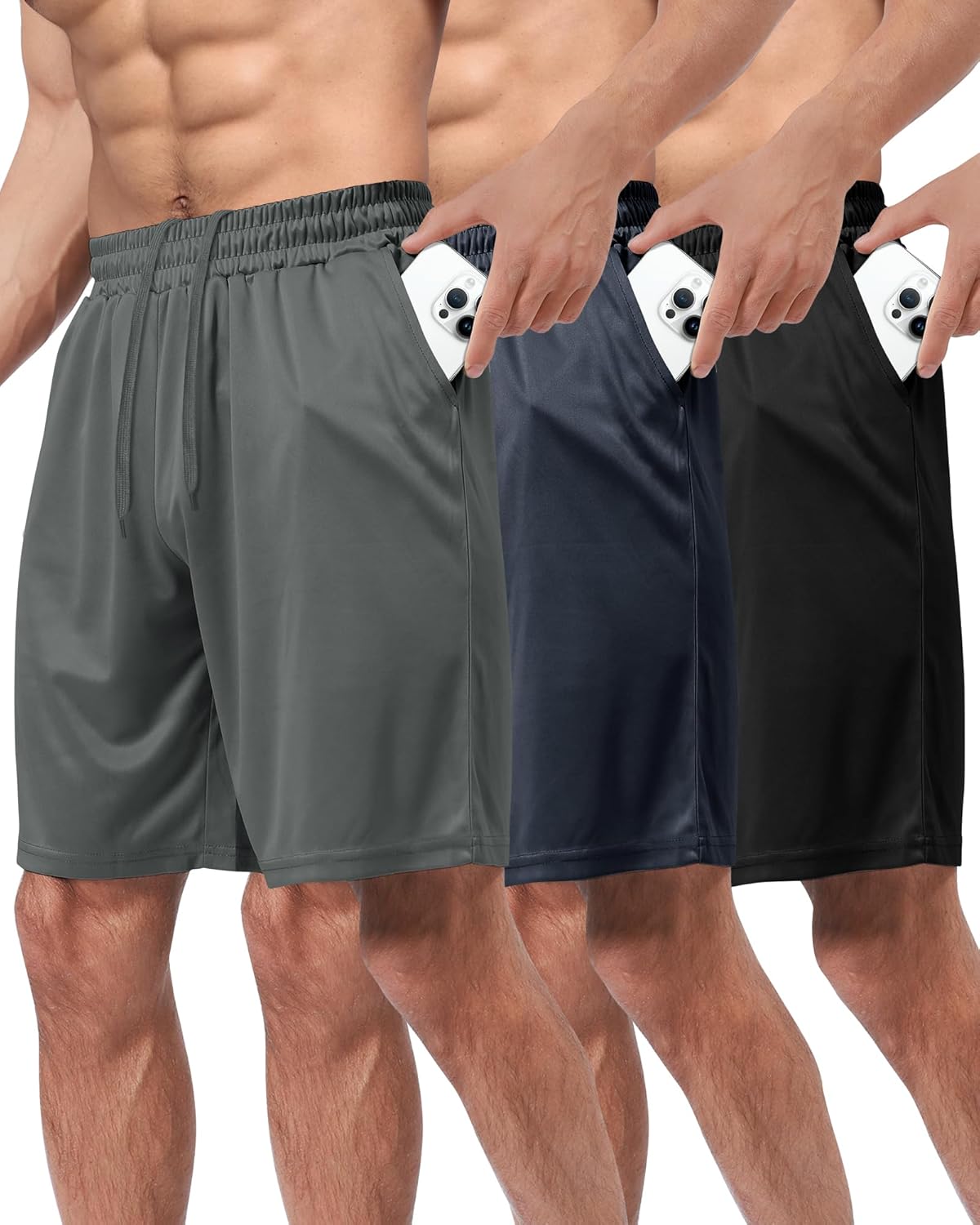 3 Pack Gym Basketball Mens Shorts – Quick Dry Black Workout Athletic Shorts with Pockets for Casual Running (S-6XL) 3 Pack Gym Basketball Mens Shorts – Quick Dry Black Workout Athletic Shorts with Pockets for Casual Running (S-6XL)