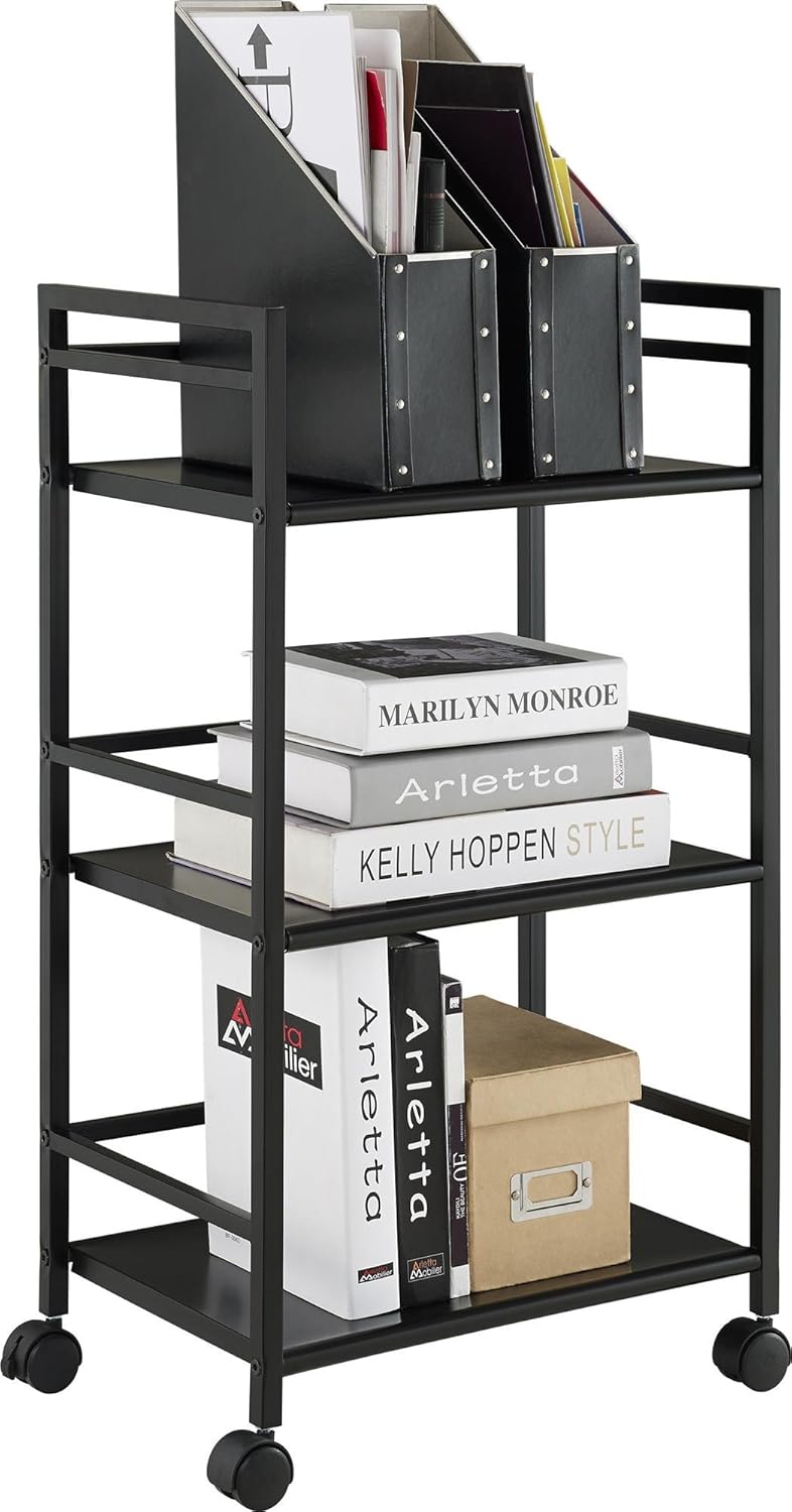 Ameriwood Home Marshall 3 Shelf Metal Rolling Utility Cart – Black – Modern Storage Solution for Home & Kitchen – Powder-Coated Metal Finish Ameriwood Home Marshall 3 Shelf Metal Rolling Utility Cart – Black – Modern Storage Solution for Home & Kitchen – Powder-Coated Metal Finish