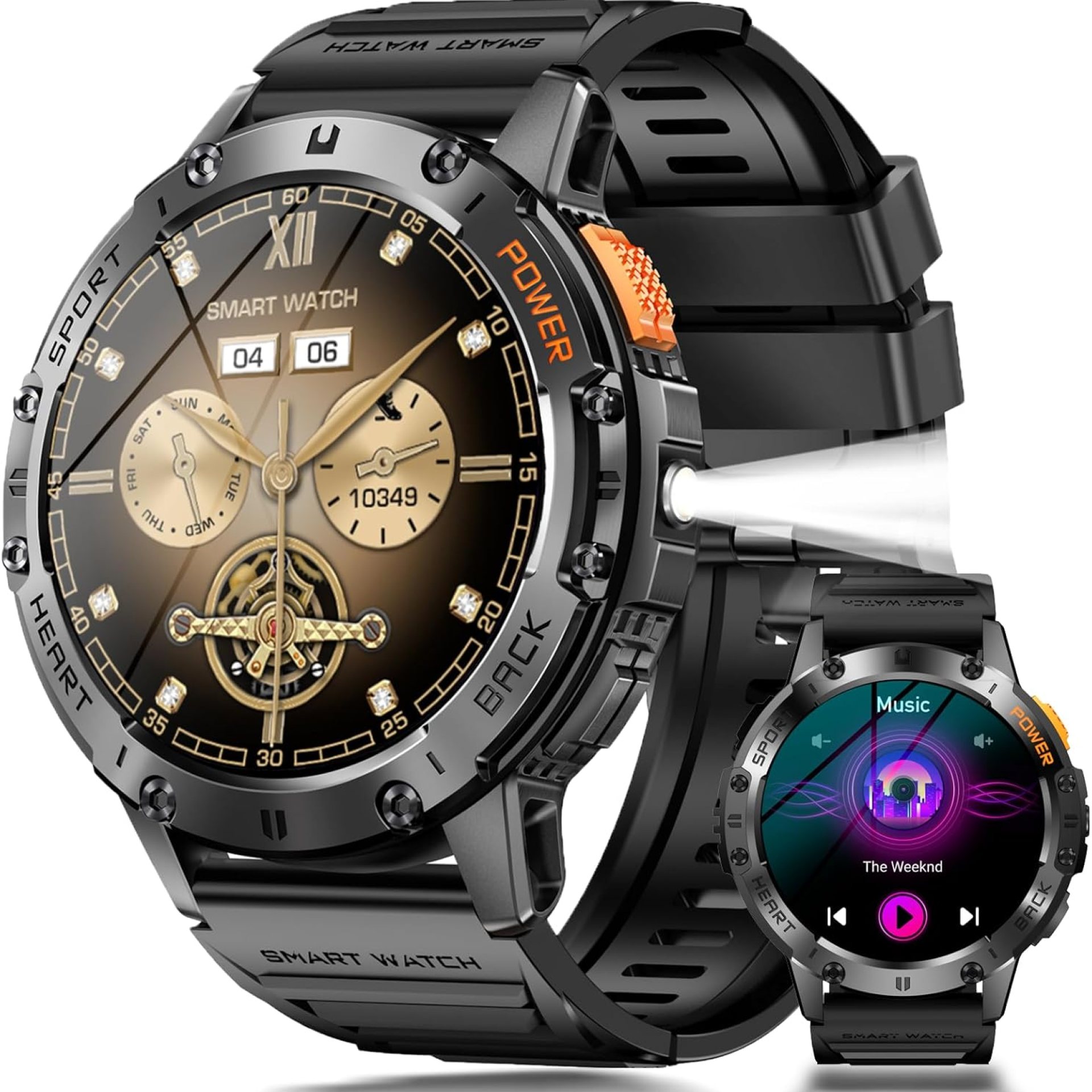 Military Smart Watches for Men with Flashlight, 170+ Sport Modes 1.43″ AMOLED Screen, 530mAh Answer/Make Calls, Bluetooth for Android Phones and iPhone Compatible Heart Rate/SpO2/Sleep (Black) Military Smart Watches for Men with Flashlight, 170+ Sport Modes 1.43″ AMOLED Screen, 530mAh Answer/Make Calls, Bluetooth for Android Phones and iPhone Compatible Heart Rate/SpO2/Sleep (Black)
