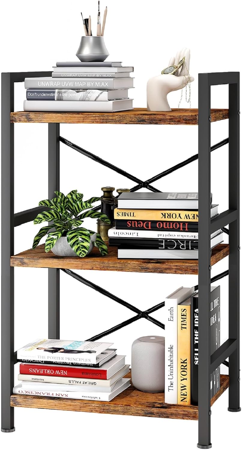 Homeiju Bookshelf, 3 Tier Industrial Bookcase, Metal Small Bookcase, Rustic Etagere Book Shelf Storage Organizer for Living Room, Bedroom, and Home Office(Rustic Brown) Patent Pending D29873033 Homeiju Bookshelf, 3 Tier Industrial Bookcase, Metal Small Bookcase, Rustic Etagere Book Shelf Storage Organizer for Living Room, Bedroom, and Home Office(Rustic Brown) Patent Pending D29873033