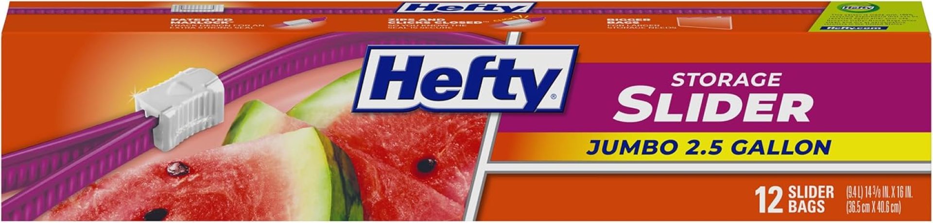 Hefty Slider Jumbo Storage Bags, 2.5 Gallon Size, 12 Count Hefty Slider Jumbo Storage Bags, 2.5 Gallon Size, 12 Count