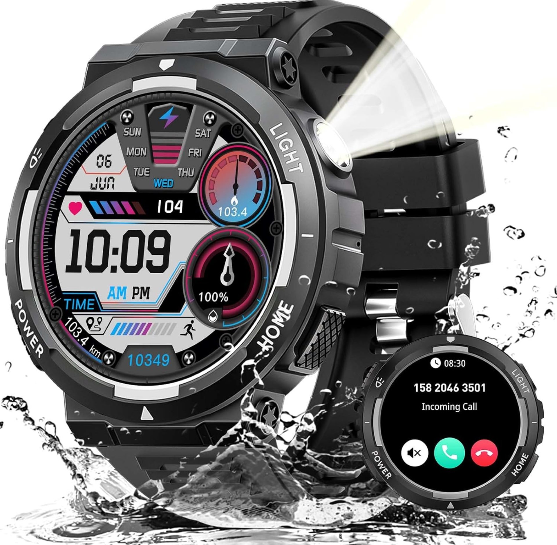 Military Smart Watches for Men (Answer/Make Calls) with LED Flashlight 3ATM Waterproof Smartwatch with 100+ Sports Modes 1.53″ Fitness Tracker with Heart Rate Monitor for iPhone Android Military Smart Watches for Men (Answer/Make Calls) with LED Flashlight 3ATM Waterproof Smartwatch with 100+ Sports Modes 1.53″ Fitness Tracker with Heart Rate Monitor for iPhone Android