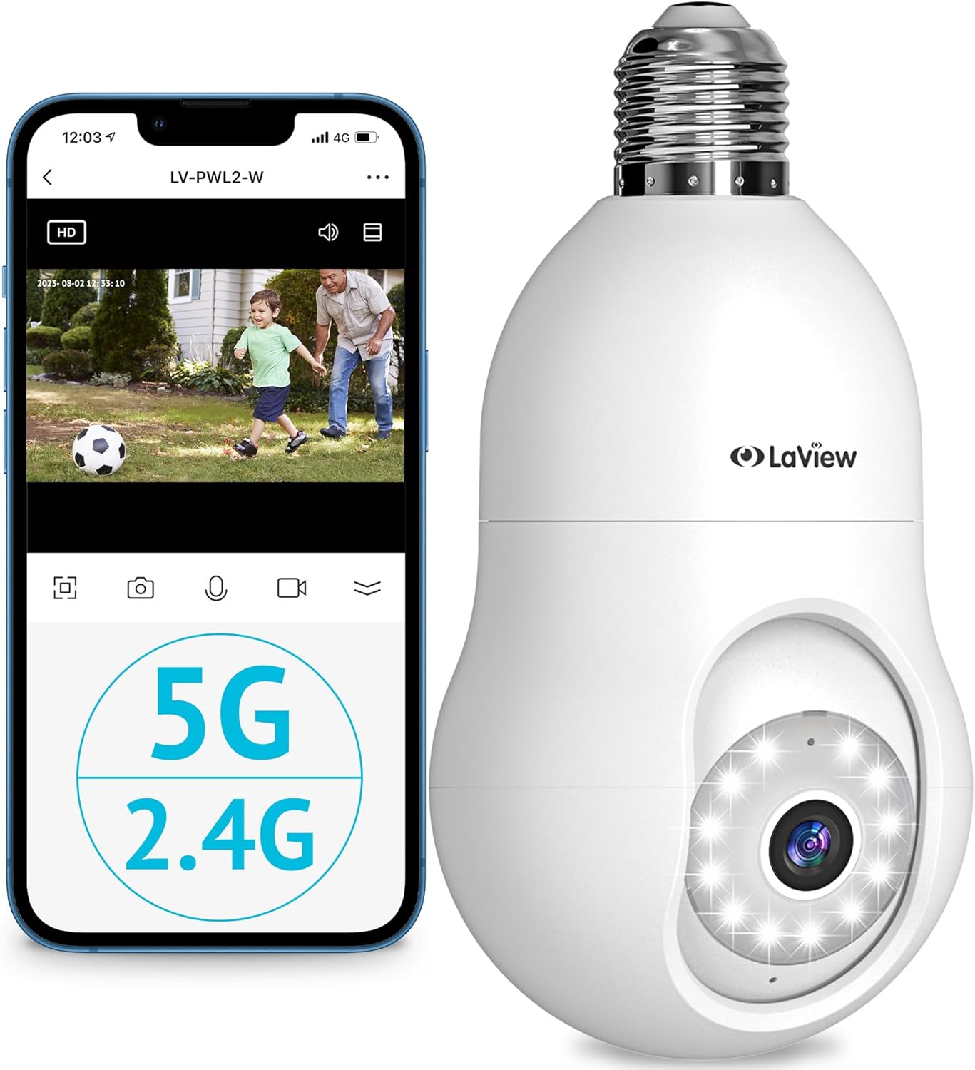 LaView 4MP Bulb Security Camera 5G& 2.4GHz WiFi, 360°2K Security Cameras Wireless Outdoor Indoor Full Color Day and Night, Motion Detection, Audible Alarm, Easy Installation, Compatible with Alexa LaView 4MP Bulb Security Camera 5G& 2.4GHz WiFi, 360°2K Security Cameras Wireless Outdoor Indoor Full Color Day and Night, Motion Detection, Audible Alarm, Easy Installation, Compatible with Alexa