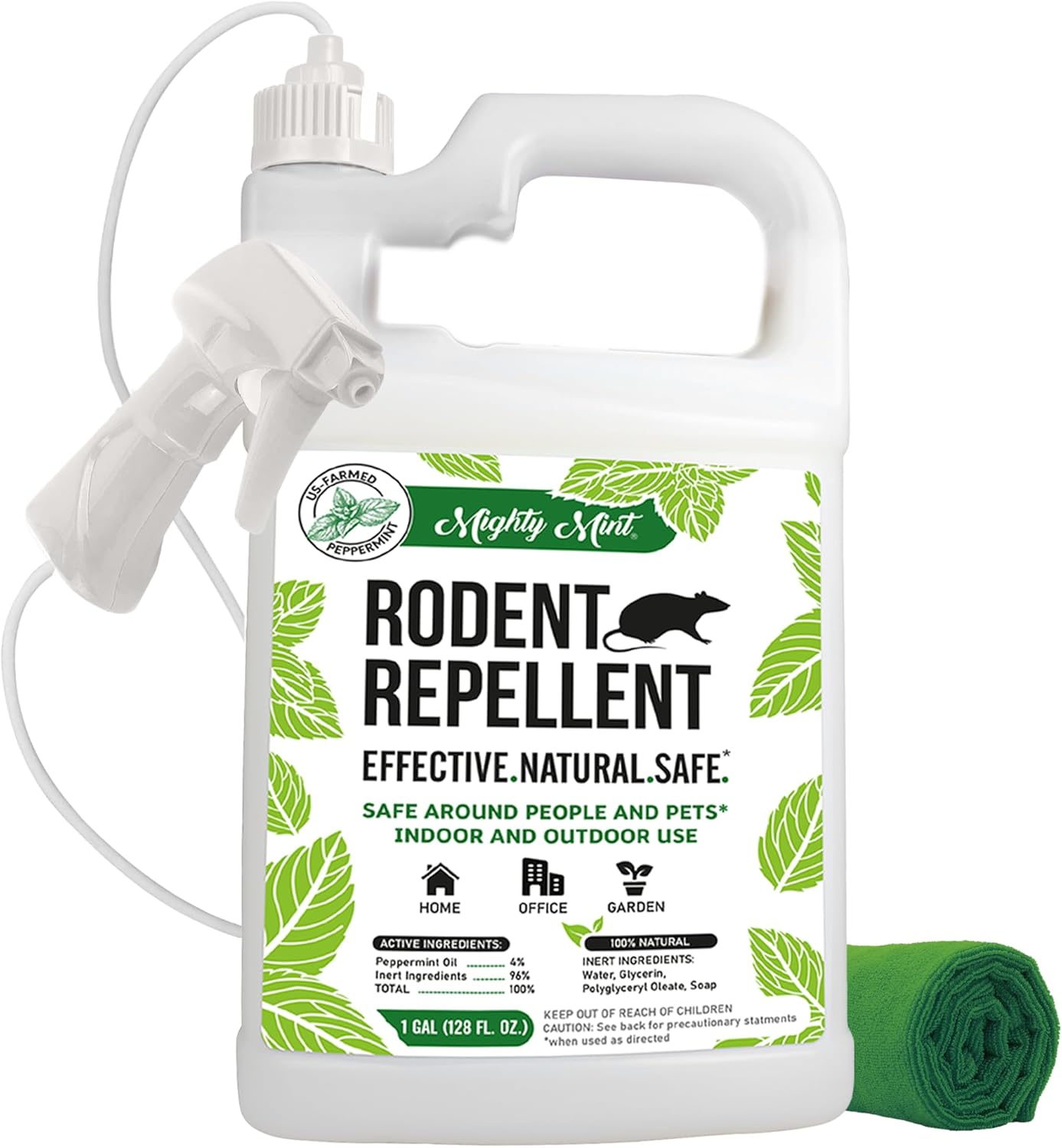 Mighty Mint Gallon (128 oz) Rodent Natural Peppermint Oil Spray with Cloth Mighty Mint Gallon (128 oz) Rodent Natural Peppermint Oil Spray with Cloth