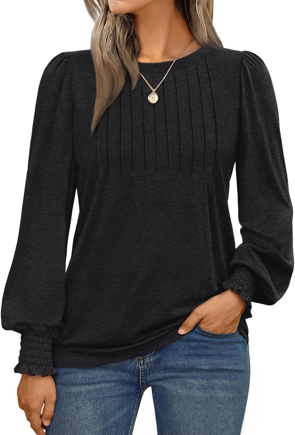 AUTOMET Long Sleeve Shirts Womens Pleated Business Casual Blouses with Smocked Cuffs AUTOMET Long Sleeve Shirts Womens Pleated Business Casual Blouses with Smocked Cuffs