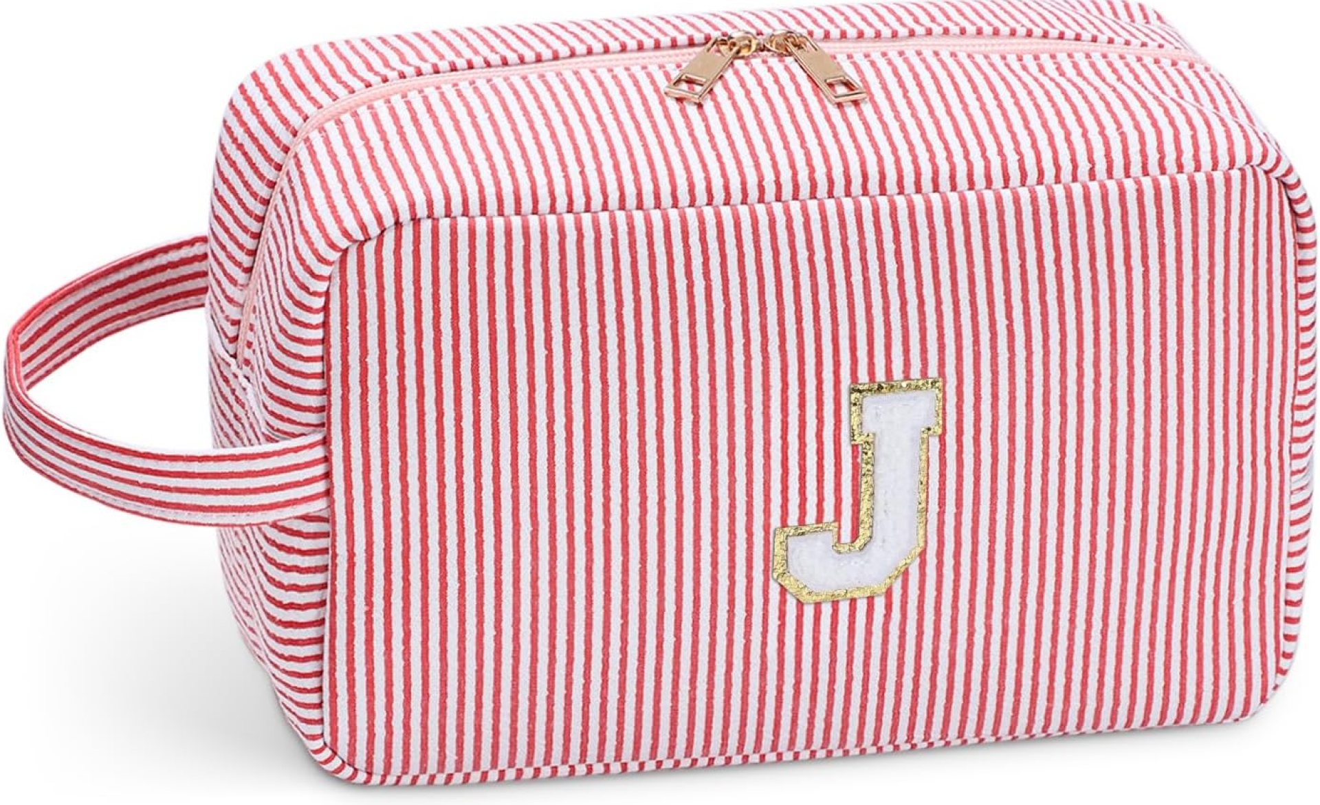 Etercycle Travel Makeup Bag, Personalized Cute Pink Initial Makeup Bag Monogrammed Gifts for Women Large Makeup Bags With Carry Handle and Inside Pocket J Etercycle Travel Makeup Bag, Personalized Cute Pink Initial Makeup Bag Monogrammed Gifts for Women Large Makeup Bags With Carry Handle and Inside Pocket J