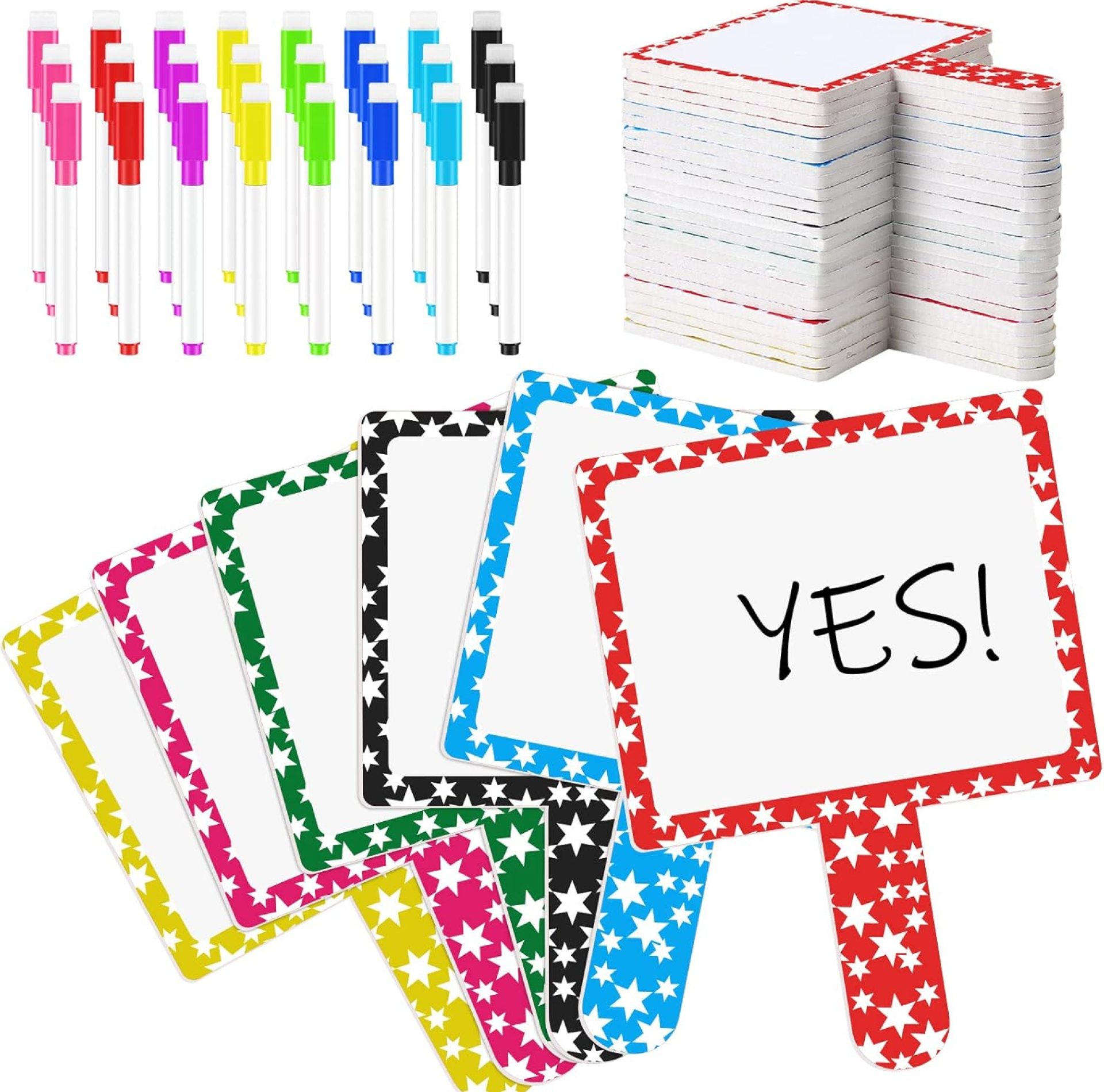 Hicarer 48 Pcs Dry Erase Answer Paddles with Markers Small Dry Erase White Boards Colorful Star Classroom Whiteboards Students Handheld Mini Dry Erase Paddles for Teachers Elementary Hicarer 48 Pcs Dry Erase Answer Paddles with Markers Small Dry Erase White Boards Colorful Star Classroom Whiteboards Students Handheld Mini Dry Erase Paddles for Teachers Elementary