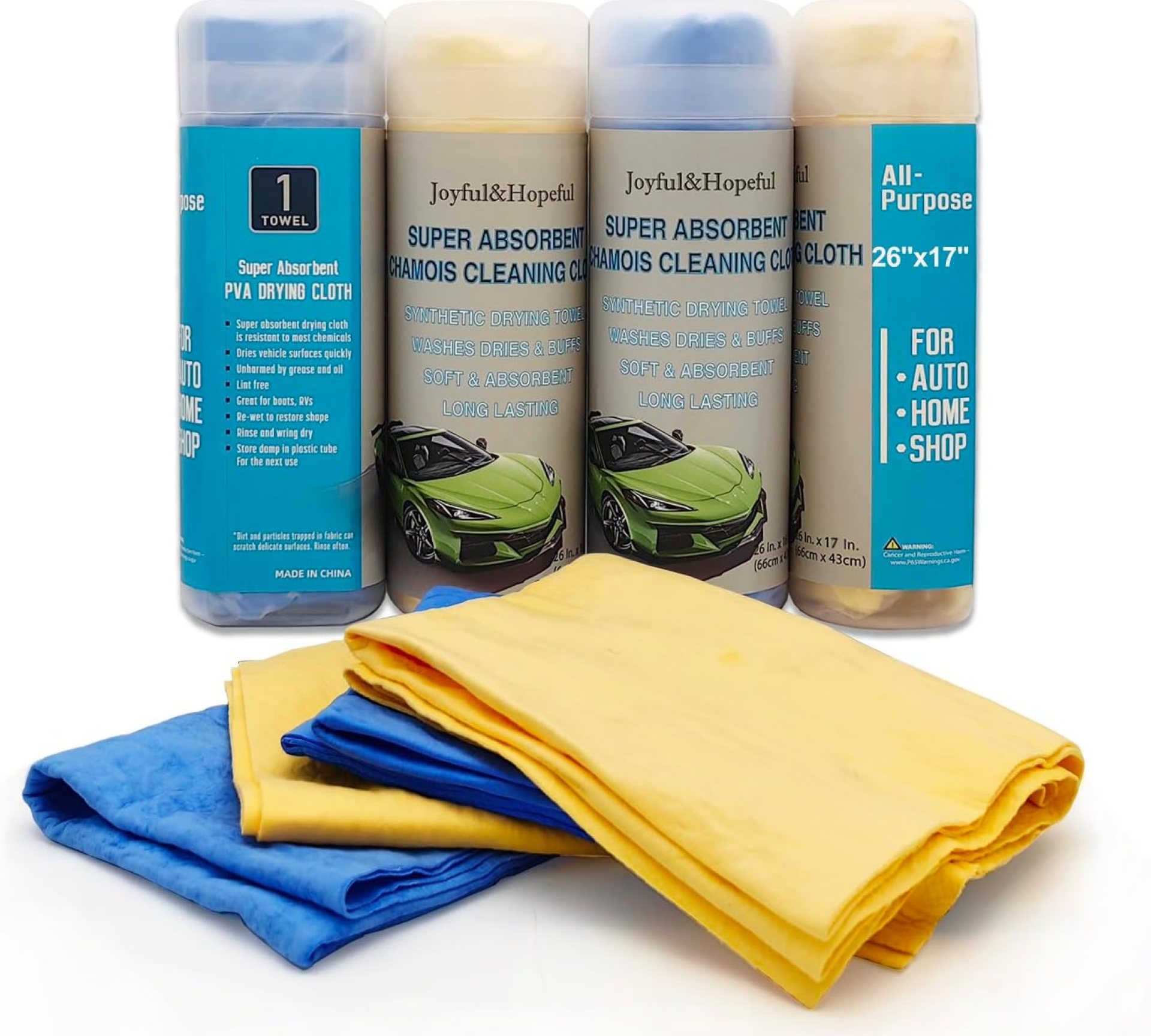 JOYFUL&HOPEFUL Car Chamois Cloth for Cleaning,26″x17″Absorber Synthetic Drying Shammy for Car,Reusable & Scratch-Free Shammy Towel,4 Towels JOYFUL&HOPEFUL Car Chamois Cloth for Cleaning,26″x17″Absorber Synthetic Drying Shammy for Car,Reusable & Scratch-Free Shammy Towel,4 Towels