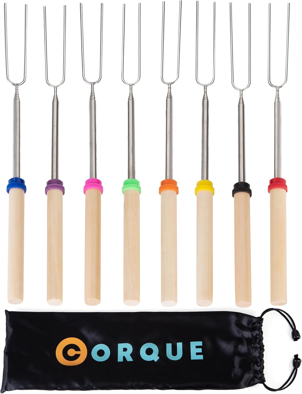 CORQUE Marshmallow Roasting Sticks, Smores Sticks, Extendable, Camping Skewer for Fire Pit, Wooden Handle, 32inch Metal for BBQ Hotdog, Cooking, Campfires, Bonfires, Set of 8 CORQUE Marshmallow Roasting Sticks, Smores Sticks, Extendable, Camping Skewer for Fire Pit, Wooden Handle, 32inch Metal for BBQ Hotdog, Cooking, Campfires, Bonfires, Set of 8