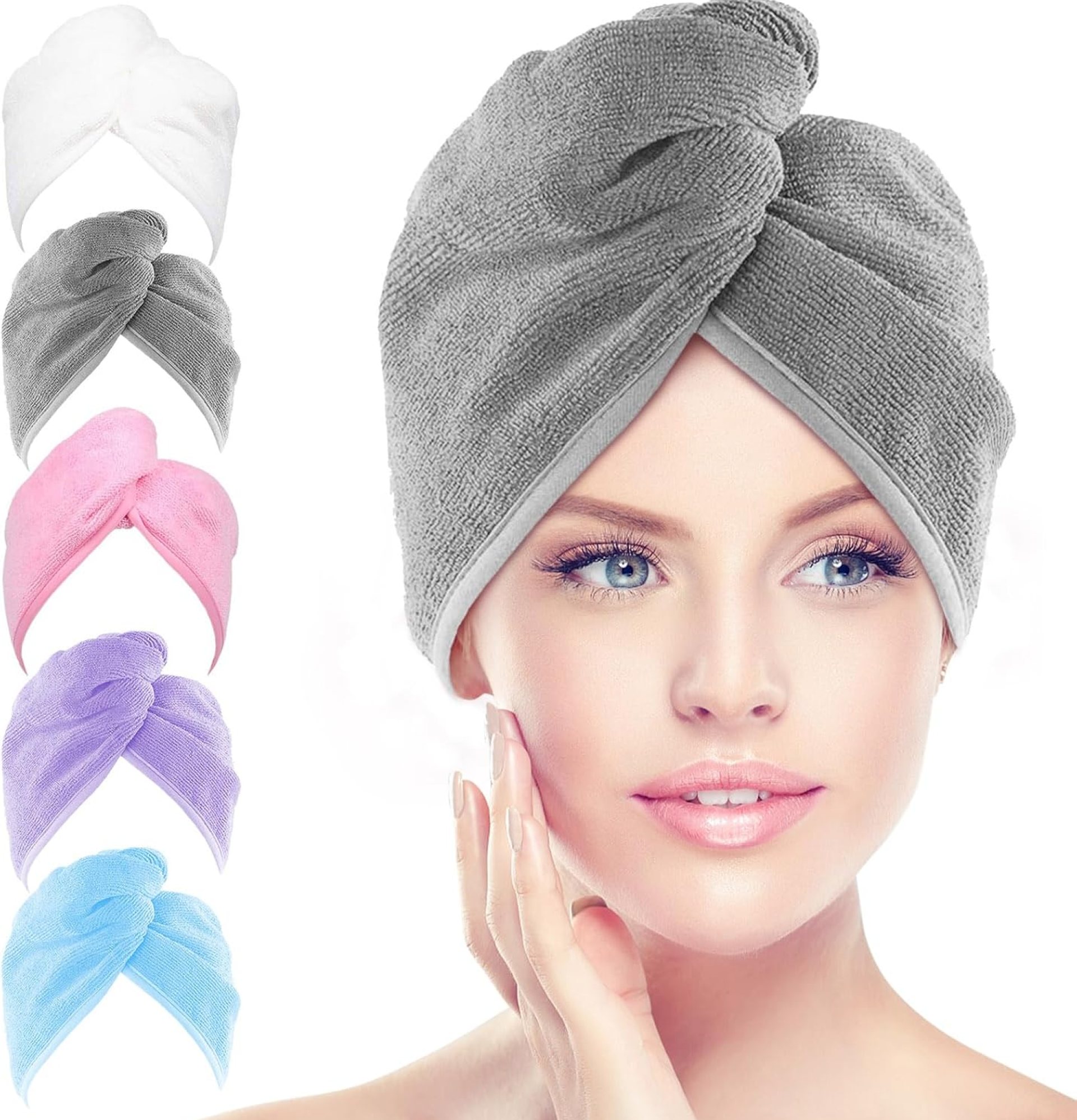 AIDEA Microfiber Hair Towel Wrap, 5 Pack Turbans, Super Absorbent Quick Dry for All Hair Types, Anti-Frizz Accessories for Women, 26″10″ AIDEA Microfiber Hair Towel Wrap, 5 Pack Turbans, Super Absorbent Quick Dry for All Hair Types, Anti-Frizz Accessories for Women, 26″10″