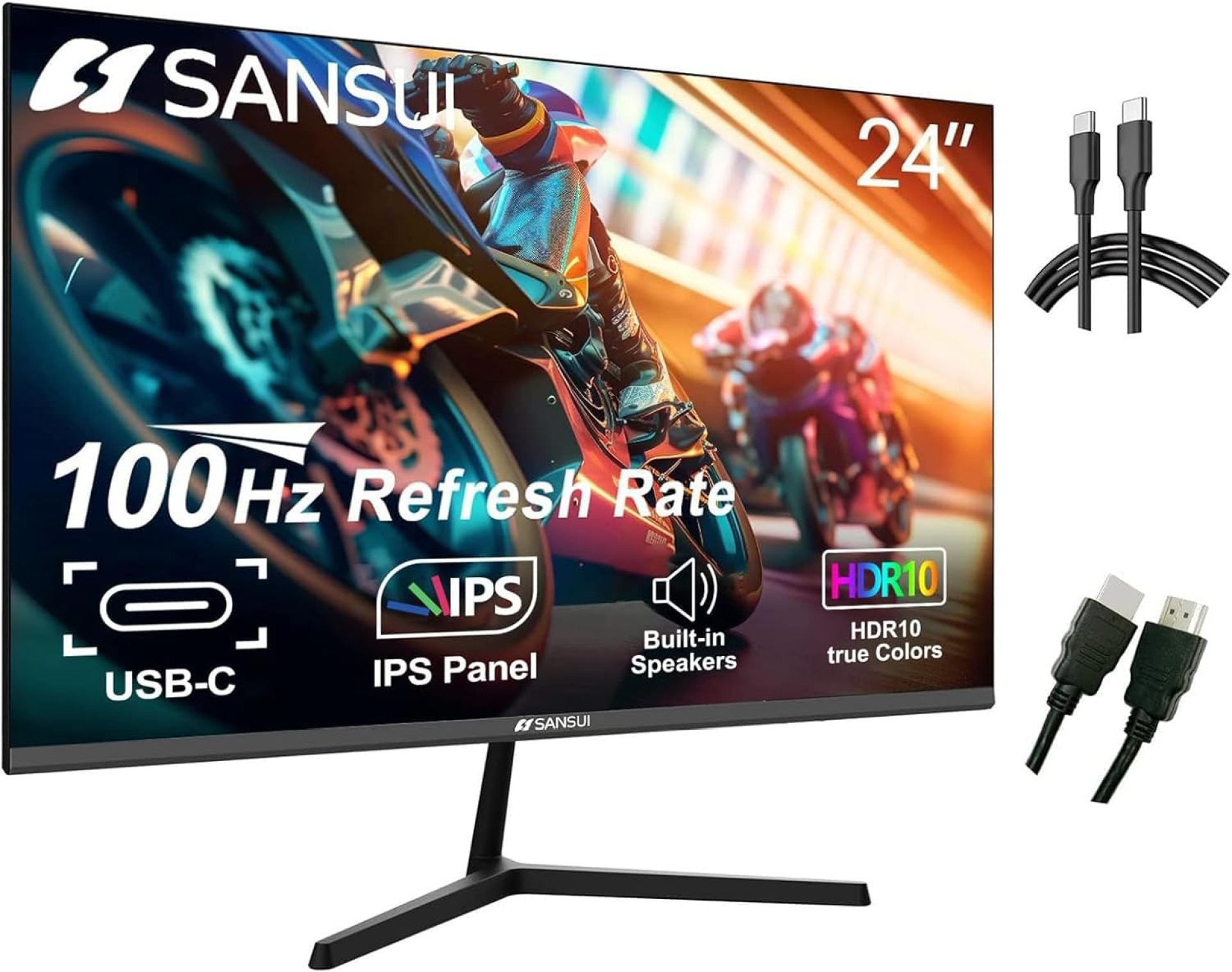 SANSUI 24 inch Monitor with Speakers, USB Type-C 100Hz FHD 1080P Computer Monitor, HDMI DP HDR10 Gaming Monitor RTS/FPS, Tilt Adjustable VESA Mount(ES-24X3 Type-C & HDMI Cable Included) SANSUI 24 inch Monitor with Speakers, USB Type-C 100Hz FHD 1080P Computer Monitor, HDMI DP HDR10 Gaming Monitor RTS/FPS, Tilt Adjustable VESA Mount(ES-24X3 Type-C & HDMI Cable Included)