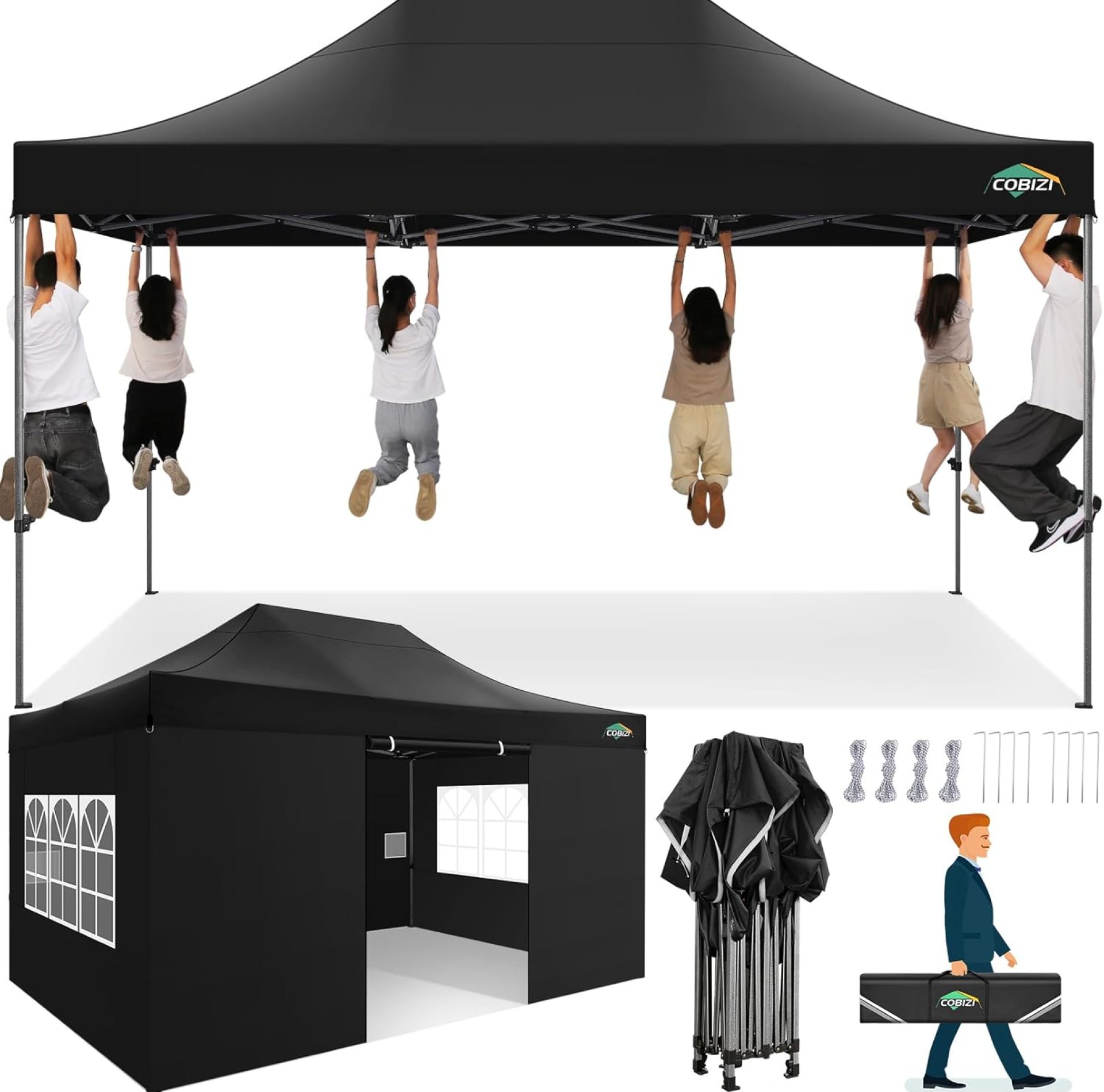 COBIZI 10×15 Heavy Duty Pop up Canopy Tent with 4 sidewalls Commercial Outdoor Canopy Wedding Party Tents for Wedding All Season Wind & Waterproof Gazebo with Carry Bag, Black(Frame Thickened) COBIZI 10×15 Heavy Duty Pop up Canopy Tent with 4 sidewalls Commercial Outdoor Canopy Wedding Party Tents for Wedding All Season Wind & Waterproof Gazebo with Carry Bag, Black(Frame Thickened)