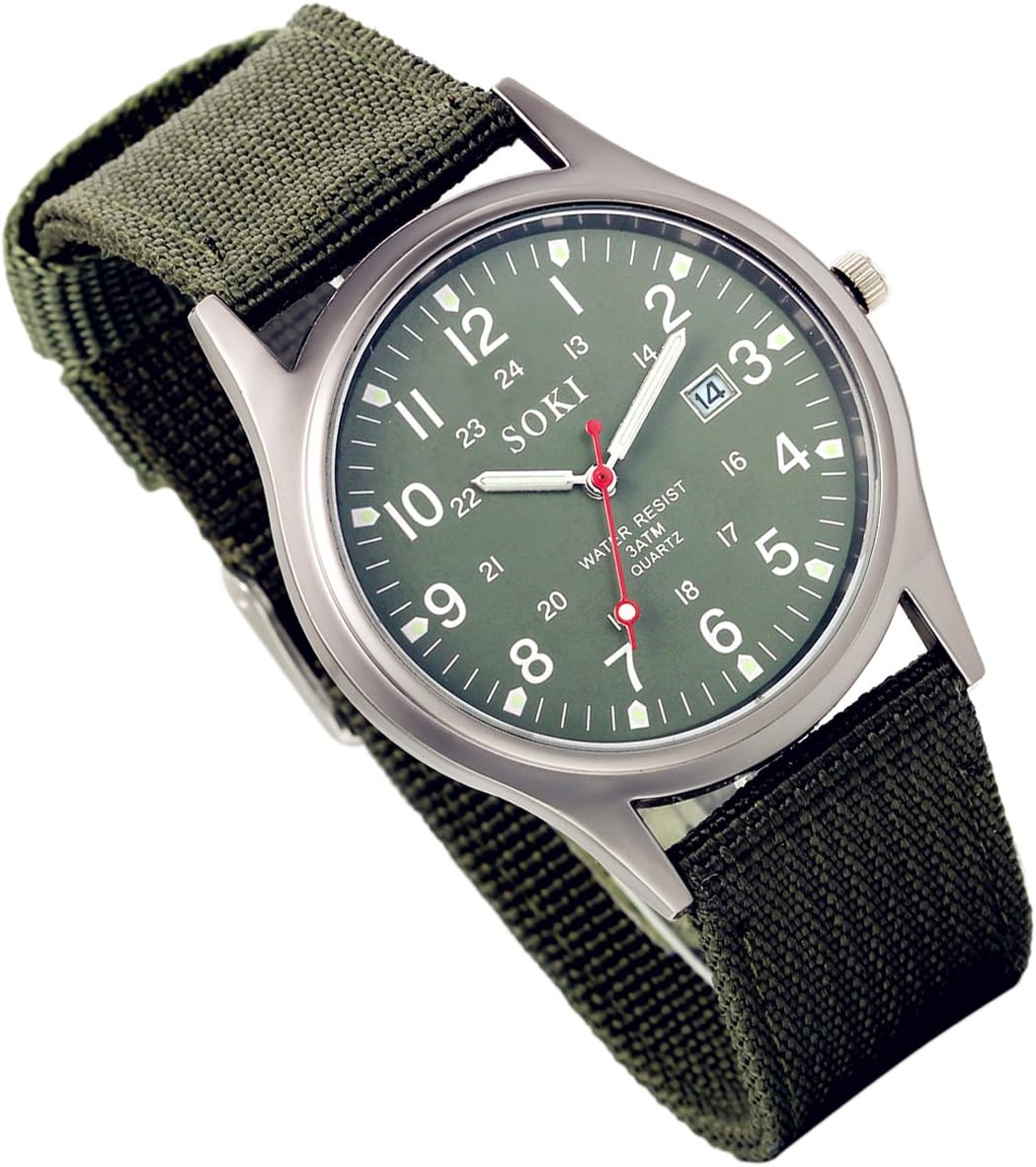Lancardo Analog Quartz Watch with Woven Nylon Band Calendar Luminous Hand Military Time 24H (Army Green) Lancardo Analog Quartz Watch with Woven Nylon Band Calendar Luminous Hand Military Time 24H (Army Green)