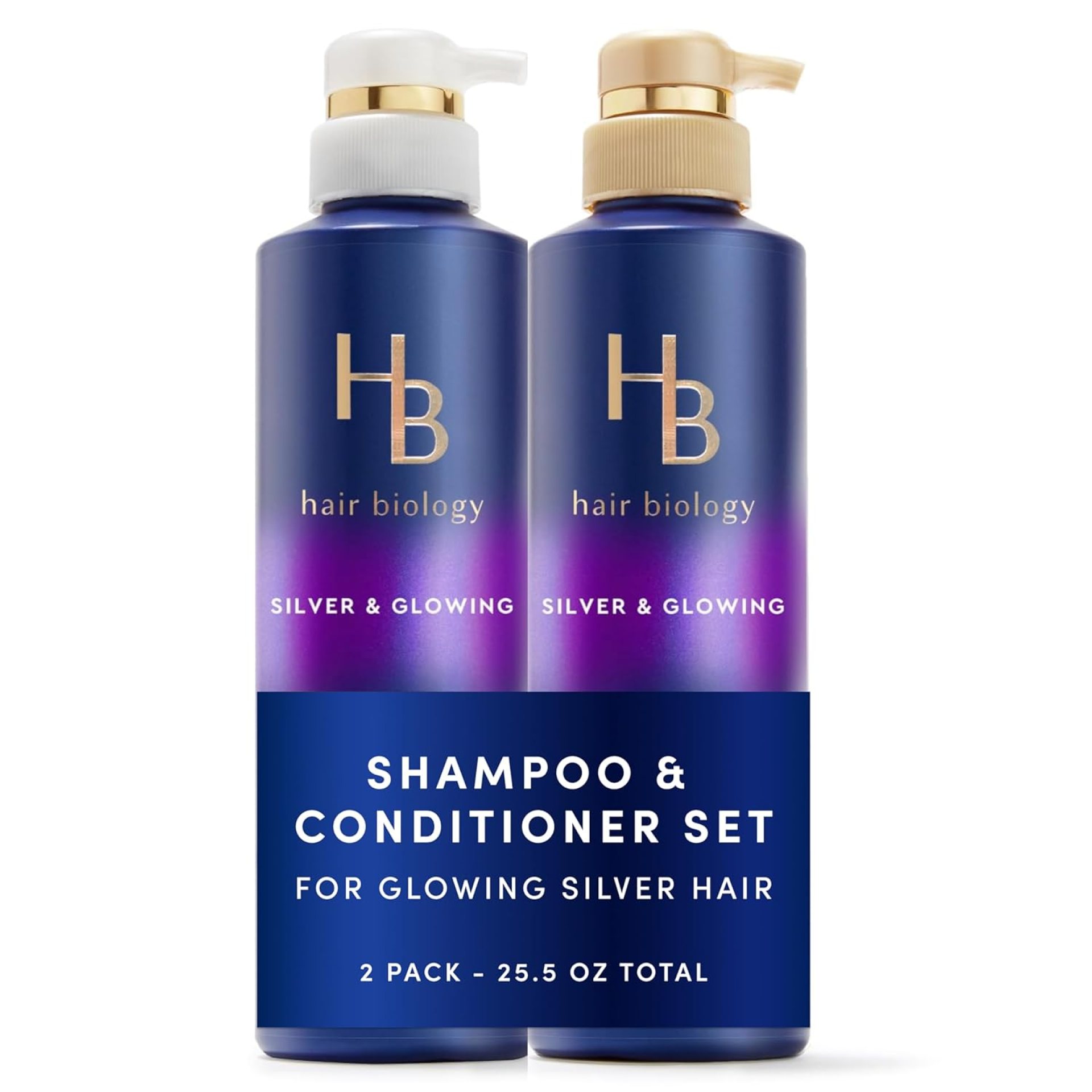 Hair Biology Biotin-Infused Purple Shampoo and Conditioner Set for Grey Hair, Anti-Brassiness, Moisturizing, Color-Safe, Silver & Glowing, Corrects Yellow Tones, 12.8 Fl Oz Each, 2 Pack Hair Biology Biotin-Infused Purple Shampoo and Conditioner Set for Grey Hair, Anti-Brassiness, Moisturizing, Color-Safe, Silver & Glowing, Corrects Yellow Tones, 12.8 Fl Oz Each, 2 Pack