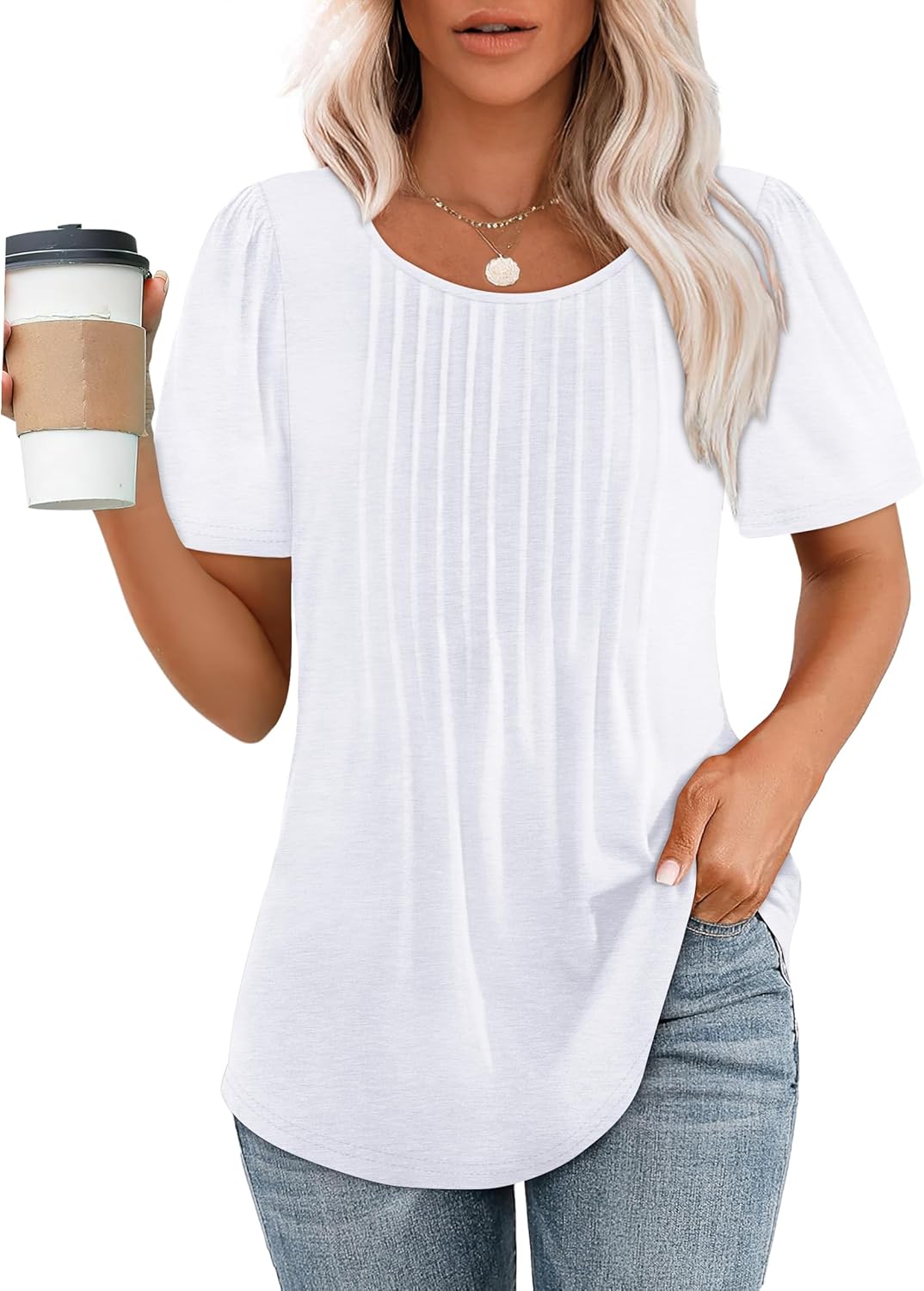 OFEEFAN Womens T Shirts Short Sleeve Pleated Dressy Casual Scooped Neck Summer Tops Blouses OFEEFAN Womens T Shirts Short Sleeve Pleated Dressy Casual Scooped Neck Summer Tops Blouses