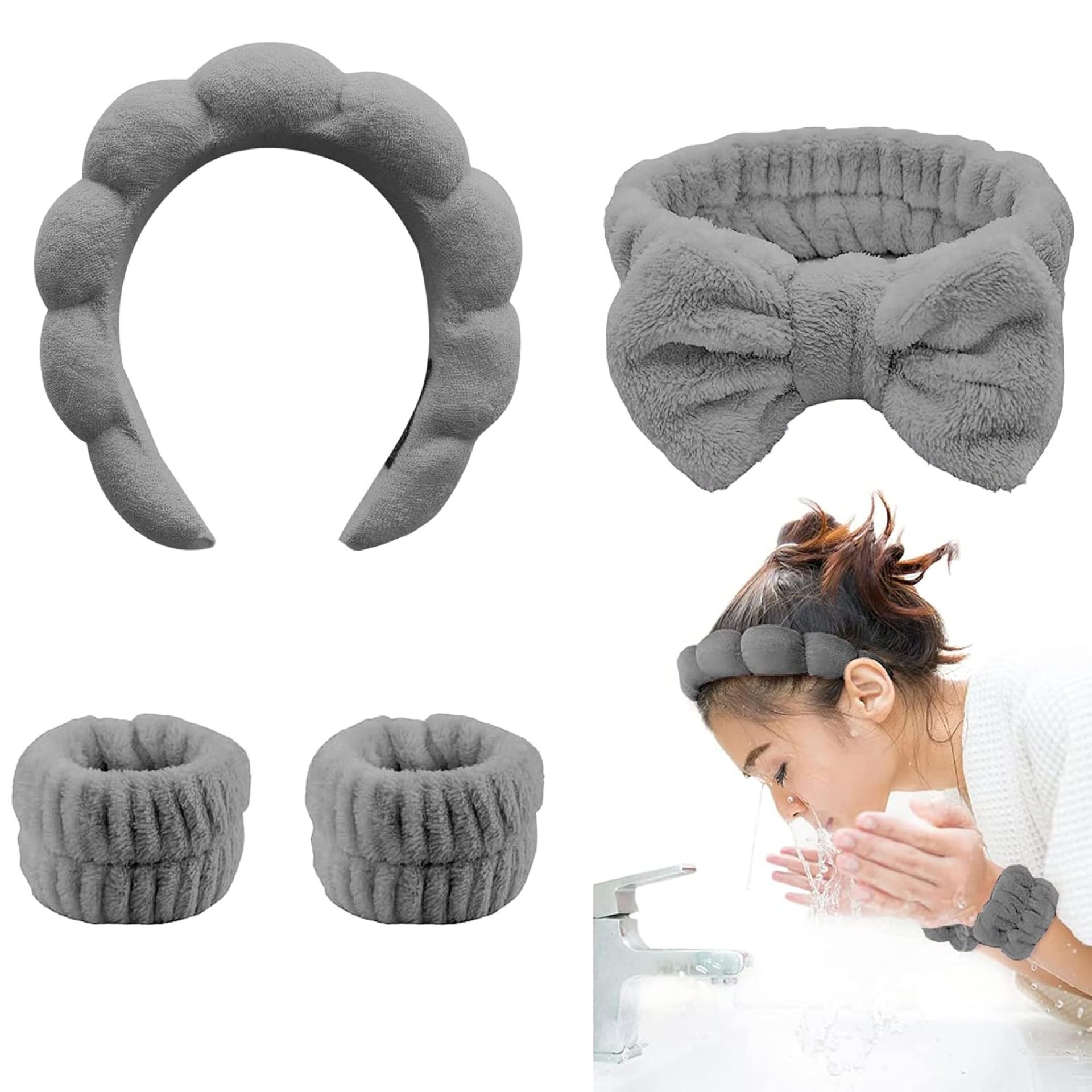 TLUXX 4-Piece Spa Headband & Wristband Set, Reusable Makeup & Skincare Accessories for Face Washing, Preventing Liquid Overflow – Ideal for Women & Girls TLUXX 4-Piece Spa Headband & Wristband Set, Reusable Makeup & Skincare Accessories for Face Washing, Preventing Liquid Overflow – Ideal for Women & Girls