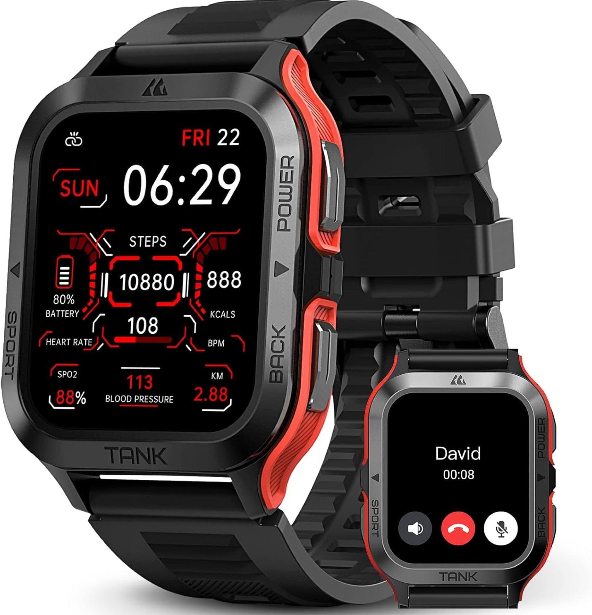 AMAZTIM Smart Watch, 60 Days Extra-Long Battery, 50M Waterproof, Rugged Military Bluetooth Call(Answer/Dial Calls), 1.85″ Ultra Large HD Display, AI Voice Assistant, Compatible for Android and iOS-Red AMAZTIM Smart Watch, 60 Days Extra-Long Battery, 50M Waterproof, Rugged Military Bluetooth Call(Answer/Dial Calls), 1.85″ Ultra Large HD Display, AI Voice Assistant, Compatible for Android and iOS-Red