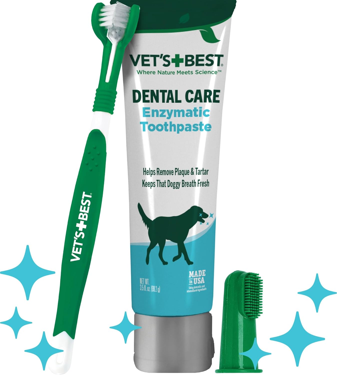 Vet’s Best Dog Toothbrush & Enzymatic Toothpaste Kit – Teeth Cleaning – Made with Natural Ingredients – Reduces Plaque, Whitens Teeth, Freshens Breath – Bonus Care Guide & Finger Brush Included Vet’s Best Dog Toothbrush & Enzymatic Toothpaste Kit – Teeth Cleaning – Made with Natural Ingredients – Reduces Plaque, Whitens Teeth, Freshens Breath – Bonus Care Guide & Finger Brush Included