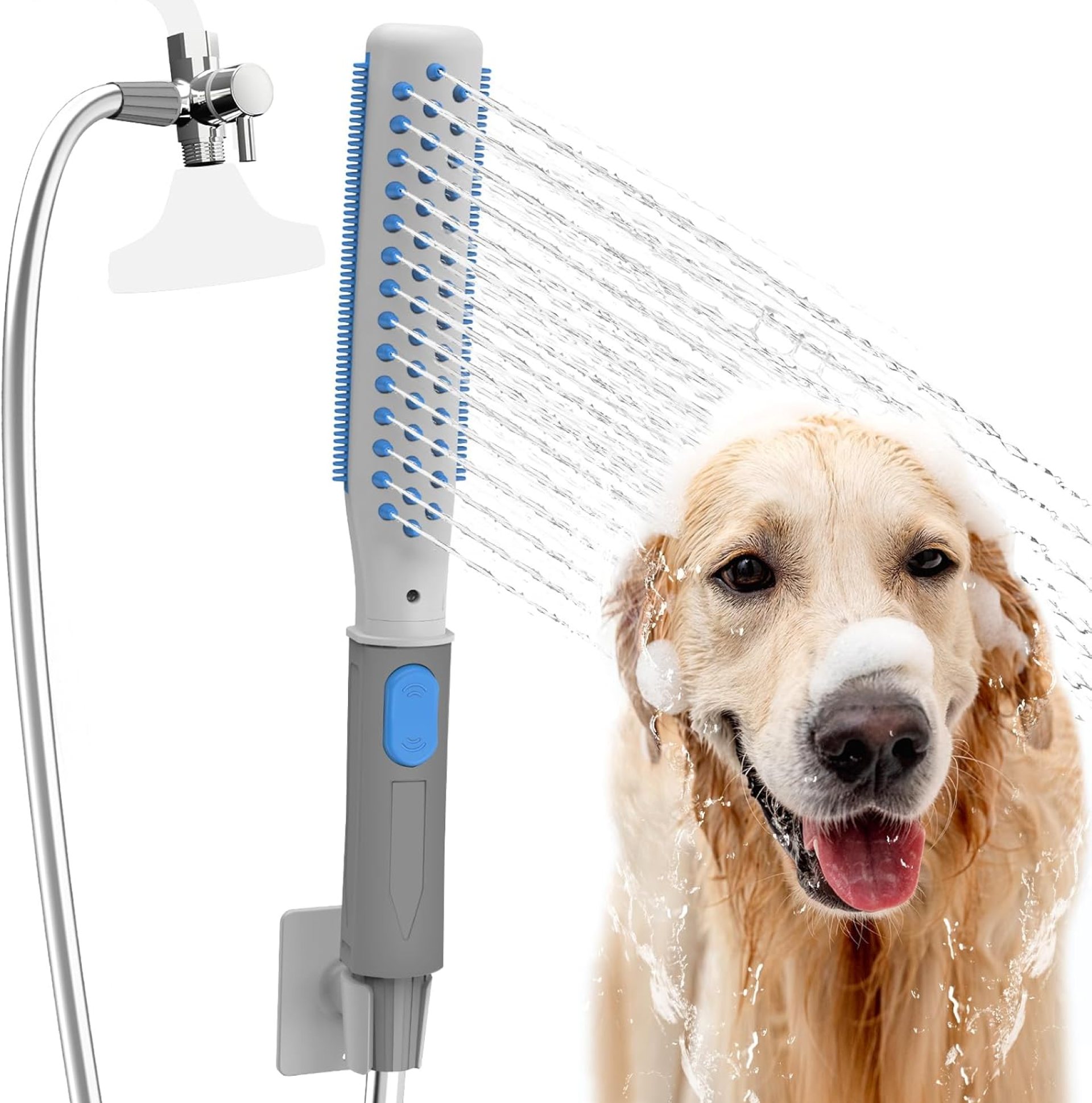 Dog Shower Attachment, Dog Shower Head Attachment with Metal T-Diverter, Dog Bathing Supplies with 3 Spray Modes & One-Button ON/OFF Indoor and Outdoor Sprayer 8-Foot Hose Dog Shower Attachment, Dog Shower Head Attachment with Metal T-Diverter, Dog Bathing Supplies with 3 Spray Modes & One-Button ON/OFF Indoor and Outdoor Sprayer 8-Foot Hose