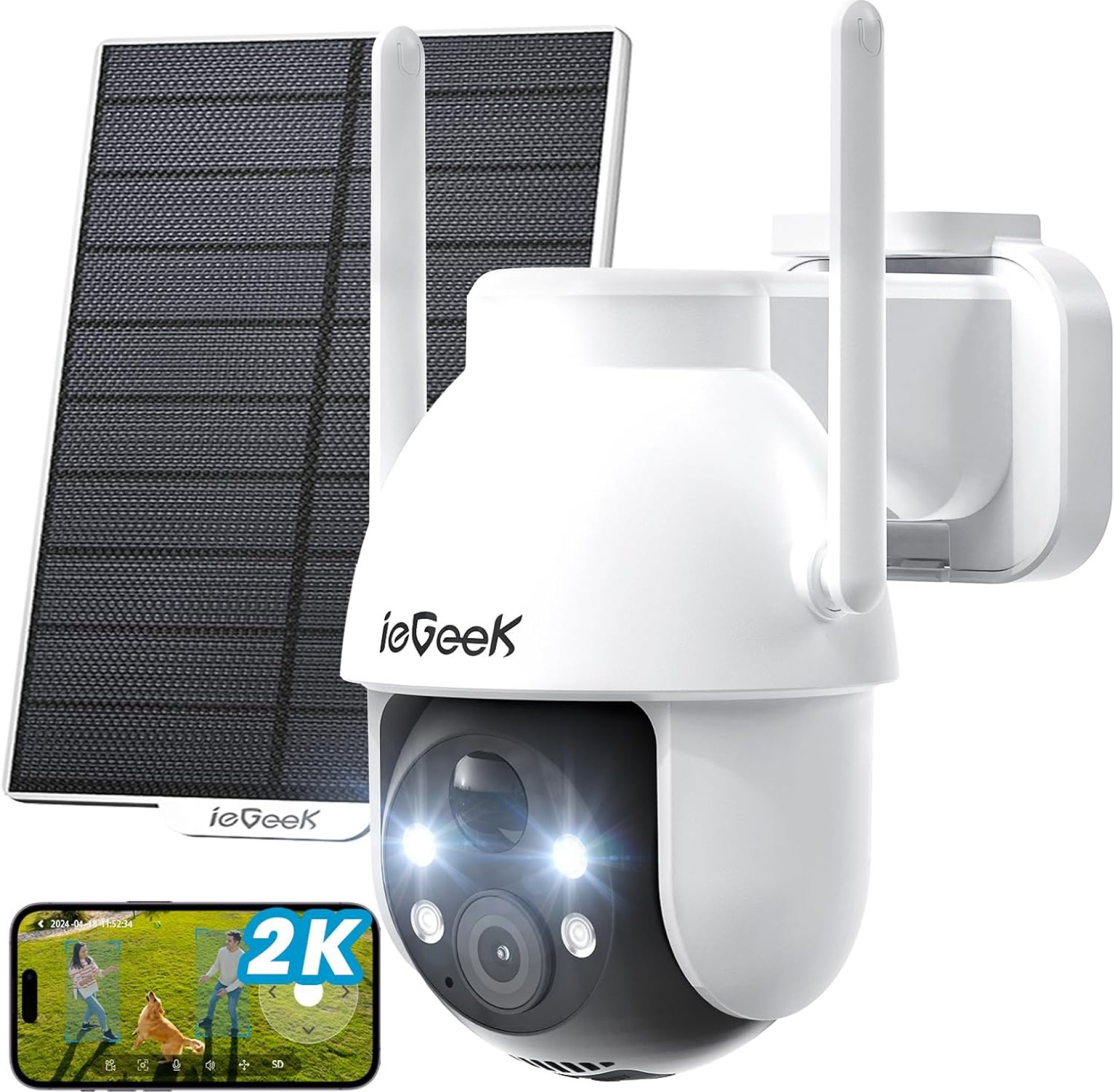 ieGeek Security Cameras Wireless Outdoor, 2K Solar WiFi Camera for Home Security System, Battery Powered Surveillance Cam with Solar Panel, 360° PTZ Color Night Vision, Motion Sensor, Works with Alexa ieGeek Security Cameras Wireless Outdoor, 2K Solar WiFi Camera for Home Security System, Battery Powered Surveillance Cam with Solar Panel, 360° PTZ Color Night Vision, Motion Sensor, Works with Alexa