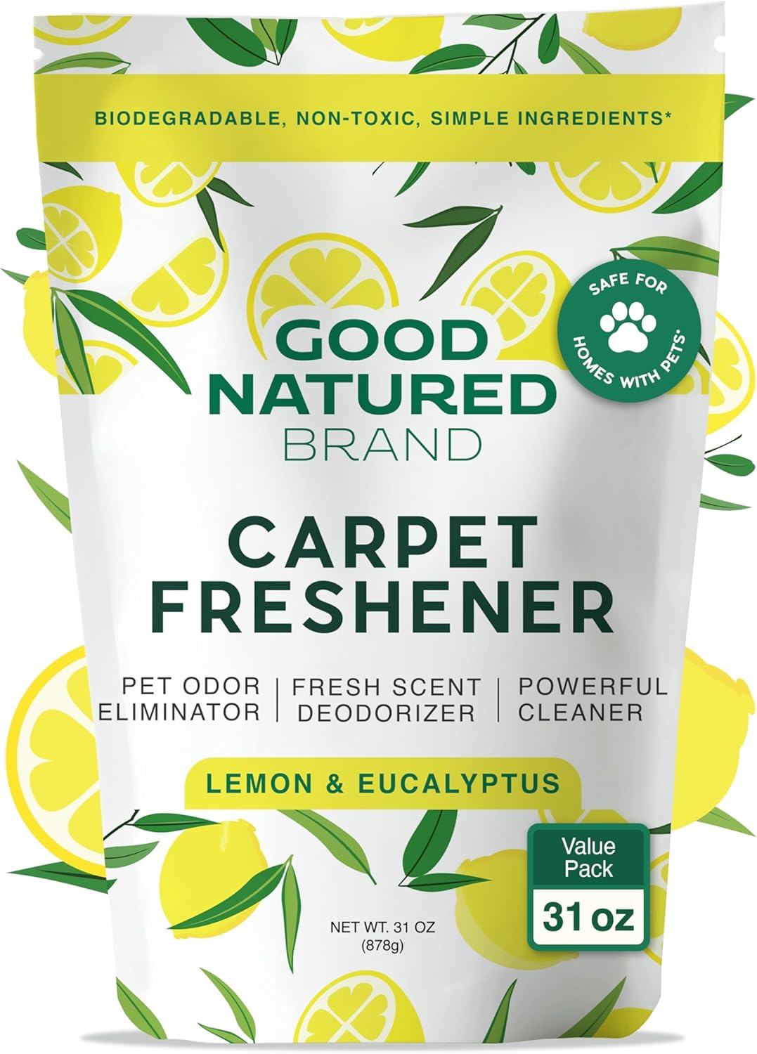Good Natured Brand | Carpet Freshener & Deodorizer Powder | 31 oz Pet Odor Eliminator for Strong Odor & Pet Urine | Fresh Natural Lemon & Eucalyptus Scent | Safe for Homes with Pets Good Natured Brand | Carpet Freshener & Deodorizer Powder | 31 oz Pet Odor Eliminator for Strong Odor & Pet Urine | Fresh Natural Lemon & Eucalyptus Scent | Safe for Homes with Pets