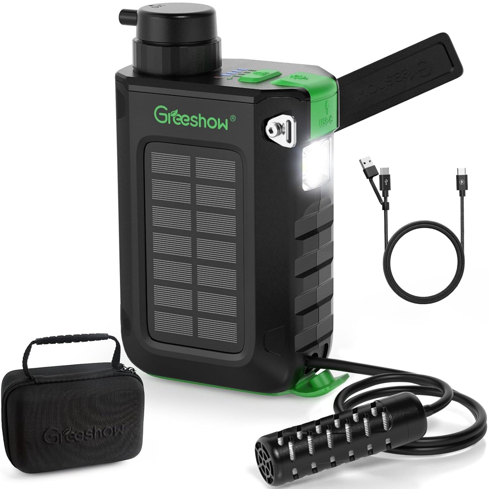 Greeshow Electric Portable Water Filter Camping – Solar Powered, Hand Crank, USB Charging, Water Purifier Survival with Emergency Light for Hiking Backpacking Travel Outdoor, Phone Charger, GS-2811 Greeshow Electric Portable Water Filter Camping – Solar Powered, Hand Crank, USB Charging, Water Purifier Survival with Emergency Light for Hiking Backpacking Travel Outdoor, Phone Charger, GS-2811