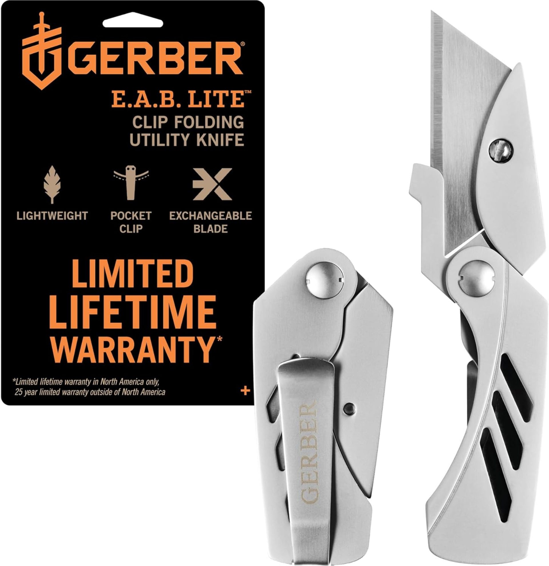 Gerber Gear EAB Lite Pocket Razor Knife with Money Clip – EDC Gear Folding Stainless Steel Utility Knife with Box Cutter Blade for Everyday Carry Gerber Gear EAB Lite Pocket Razor Knife with Money Clip – EDC Gear Folding Stainless Steel Utility Knife with Box Cutter Blade for Everyday Carry
