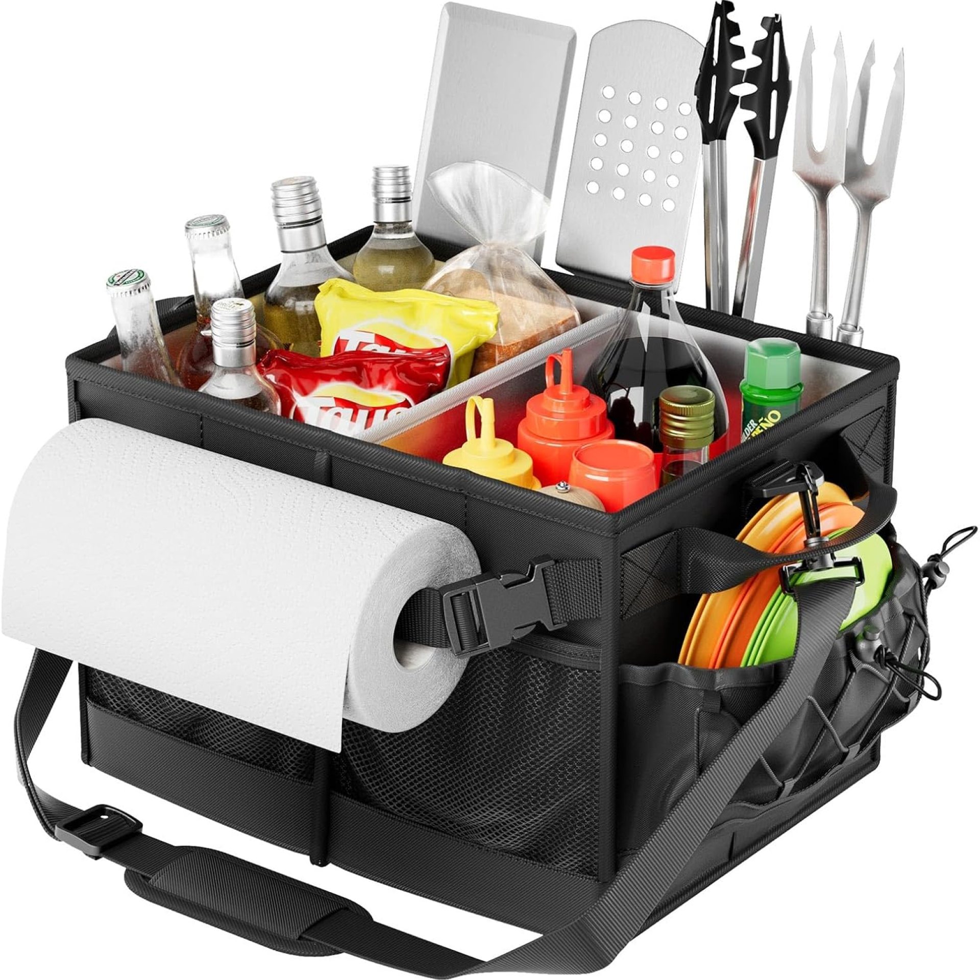 Lorbro Grill Caddy, BBQ Caddy with Paper Towel Holder, Utensil Caddy with Condiment Pocket, Collapsible Picnic Basket Camping Gear Must Haves for Outdoor, Gift, Grilling Tool, Barbecue, RV, Black Lorbro Grill Caddy, BBQ Caddy with Paper Towel Holder, Utensil Caddy with Condiment Pocket, Collapsible Picnic Basket Camping Gear Must Haves for Outdoor, Gift, Grilling Tool, Barbecue, RV, Black