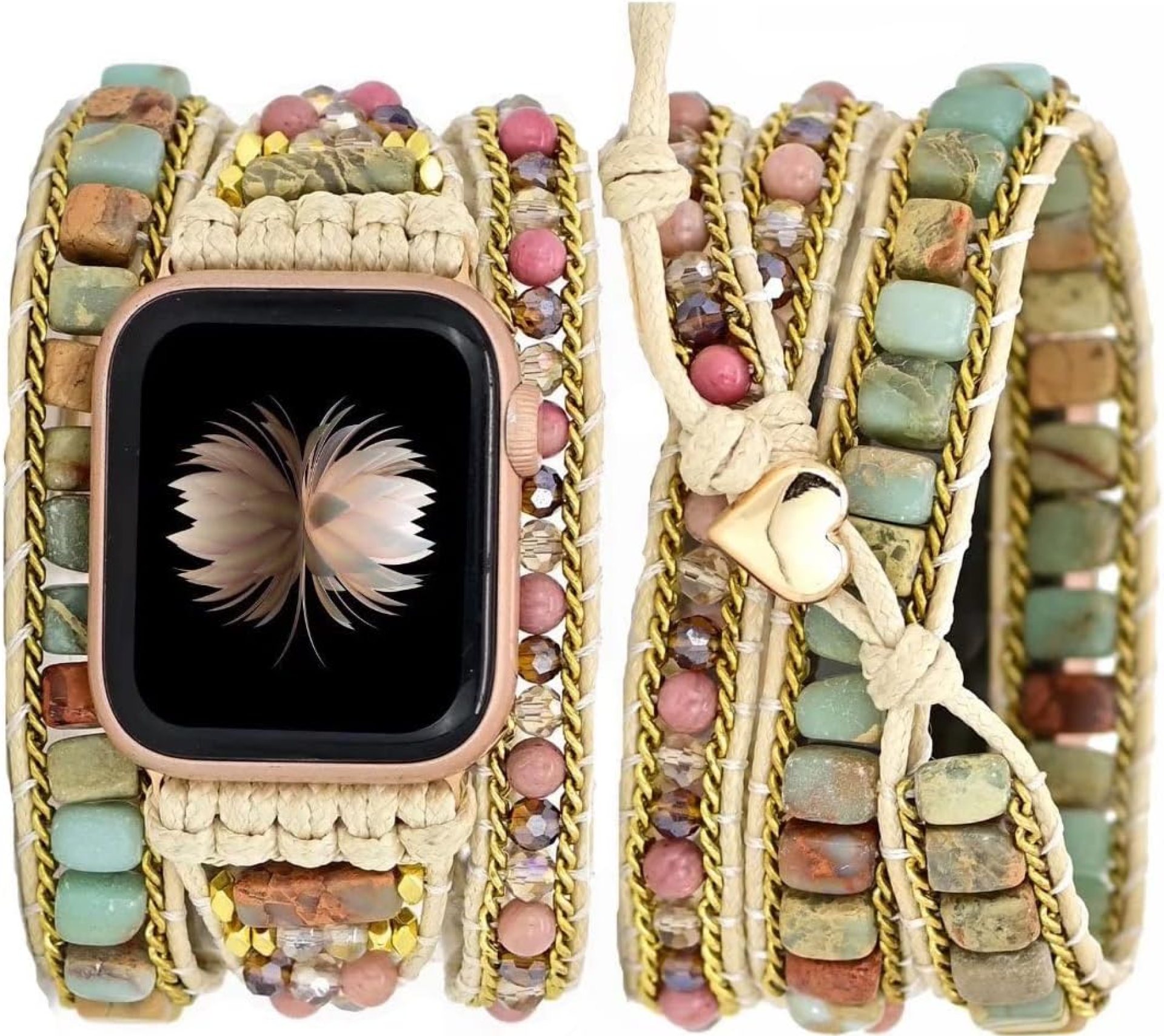 Compatible with Apple Watch Band 41mm 40mm 38mm 42mm(S10) Women Boho Beaded Bracelets,Multilayer 3 Wraps Handmade Braided Stone Beaded Jewelry Watch Strap for iWatch SE Series 10 9 8 7 6 5 4 Compatible with Apple Watch Band 41mm 40mm 38mm 42mm(S10) Women Boho Beaded Bracelets,Multilayer 3 Wraps Handmade Braided Stone Beaded Jewelry Watch Strap for iWatch SE Series 10 9 8 7 6 5 4