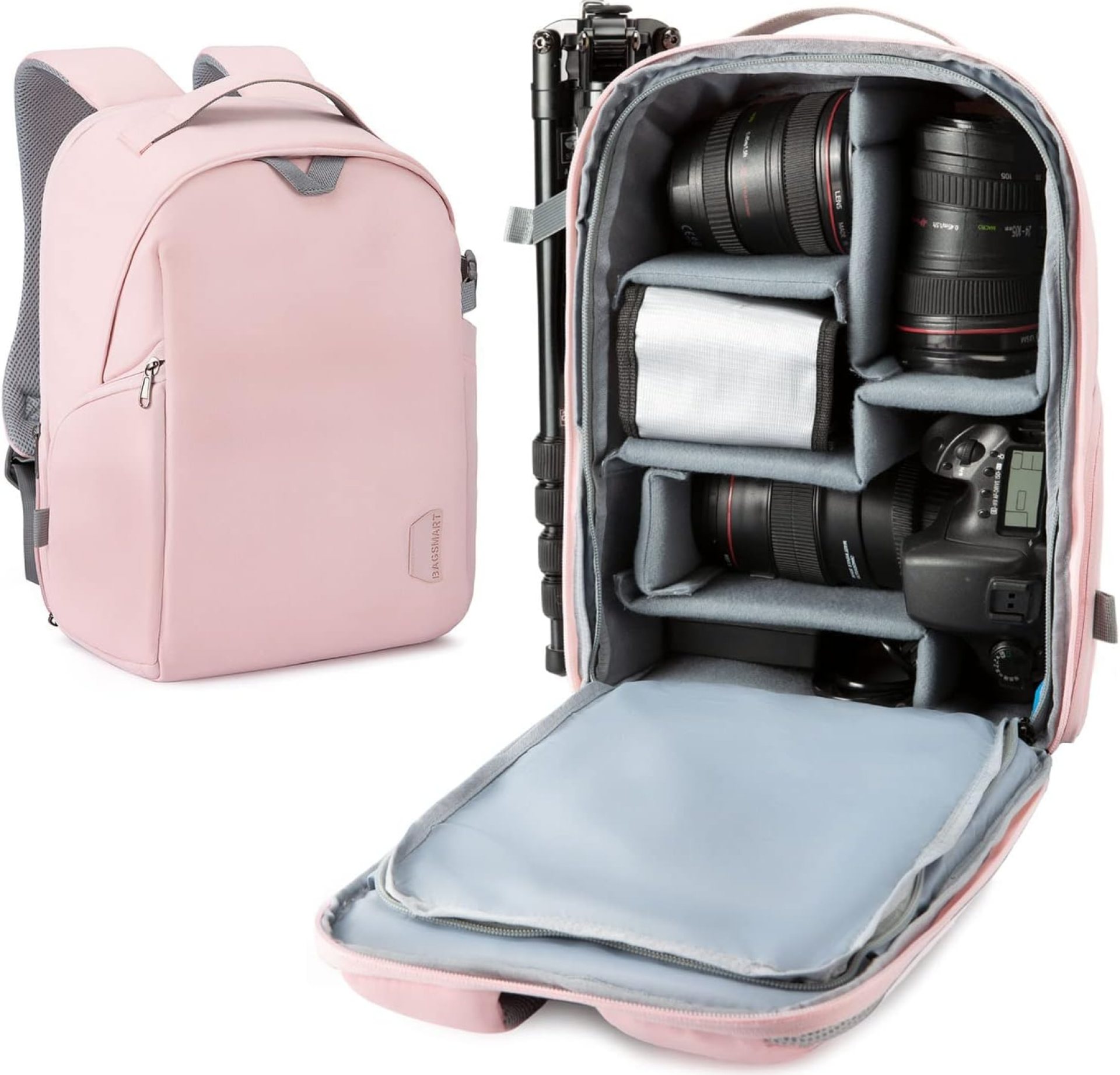 BAGSMART Camera Bag, Camera Backpack, DSLR SLR Camera Case Fits 13.3 Inch Laptop, Waterproof Photography Backpacks with Rain Cover Tripod Holder for Women Men, Pink BAGSMART Camera Bag, Camera Backpack, DSLR SLR Camera Case Fits 13.3 Inch Laptop, Waterproof Photography Backpacks with Rain Cover Tripod Holder for Women Men, Pink