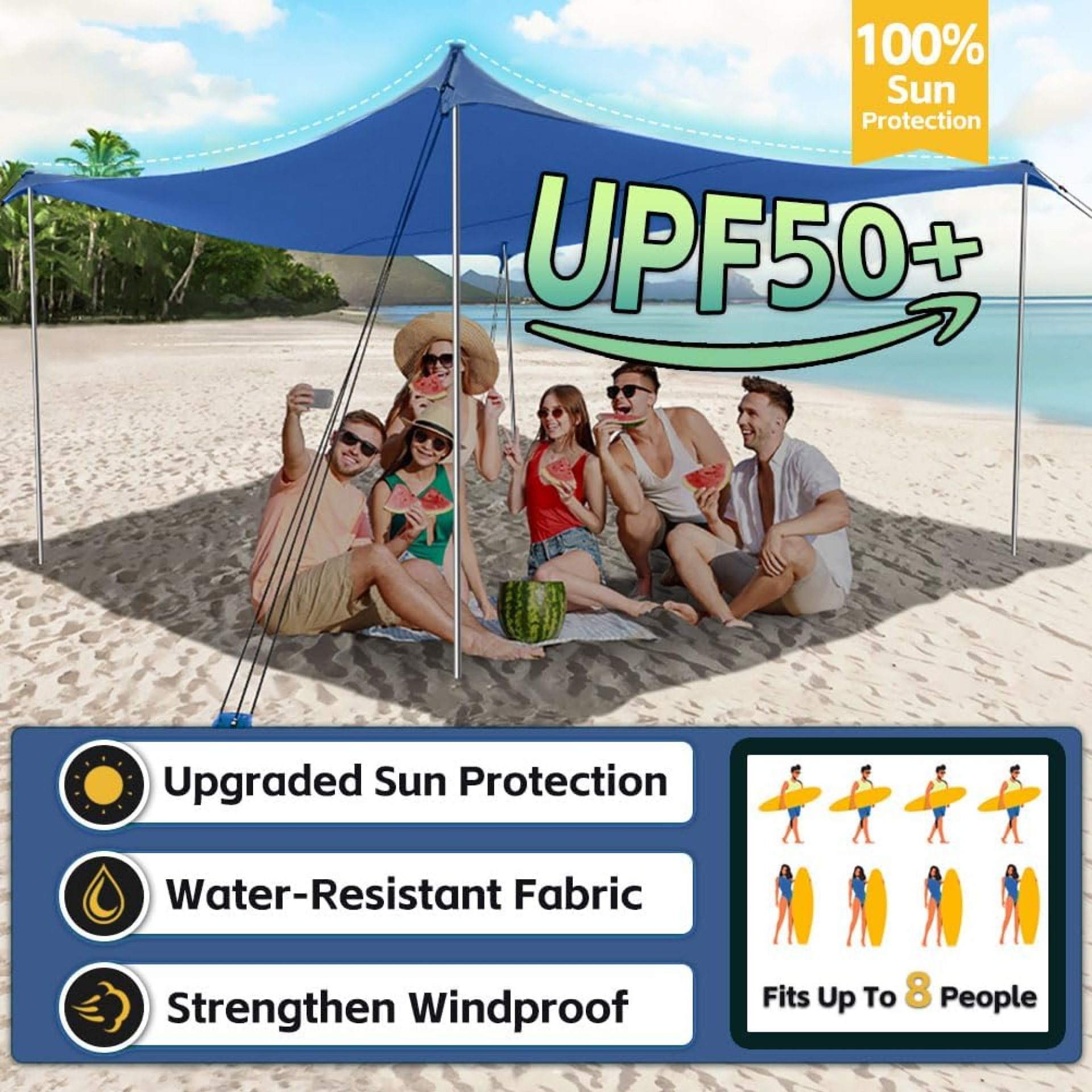 Beach Shade Tent, Beach Umbrella Portable Easy Pop Up Beach Canopy, UPF50+ Sun Protection Shelter, Windproof & Water Resistant, Beach Umbrellas for Sand Windproof Cords, Perfect for Family Beach Shade Tent, Beach Umbrella Portable Easy Pop Up Beach Canopy, UPF50+ Sun Protection Shelter, Windproof & Water Resistant, Beach Umbrellas for Sand Windproof Cords, Perfect for Family