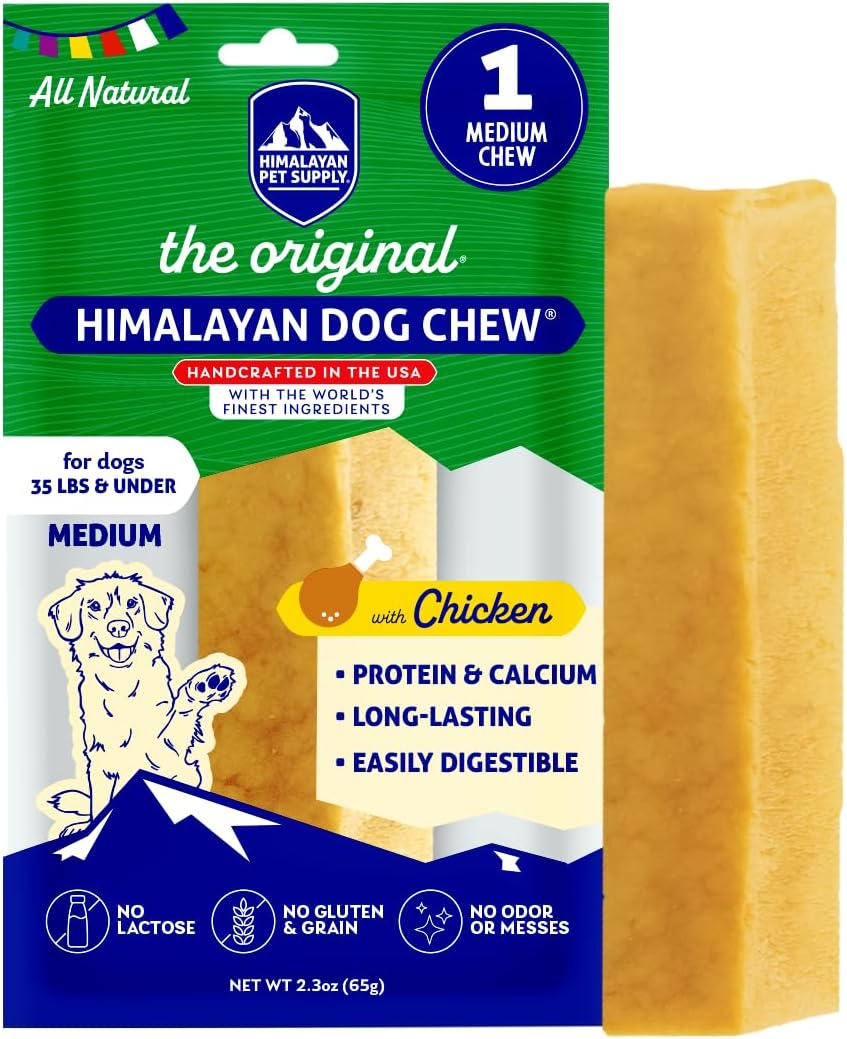 Himalayan Dog Chew Original Yak Cheese Chew, Chicken, 1 Medium Stick, 2.3 oz, Gluten Free, Healthy Treats, Grain & Lactose Free 100% Natural, Long Lasting, for Dogs Under 35 lbs Himalayan Dog Chew Original Yak Cheese Chew, Chicken, 1 Medium Stick, 2.3 oz, Gluten Free, Healthy Treats, Grain & Lactose Free 100% Natural, Long Lasting, for Dogs Under 35 lbs