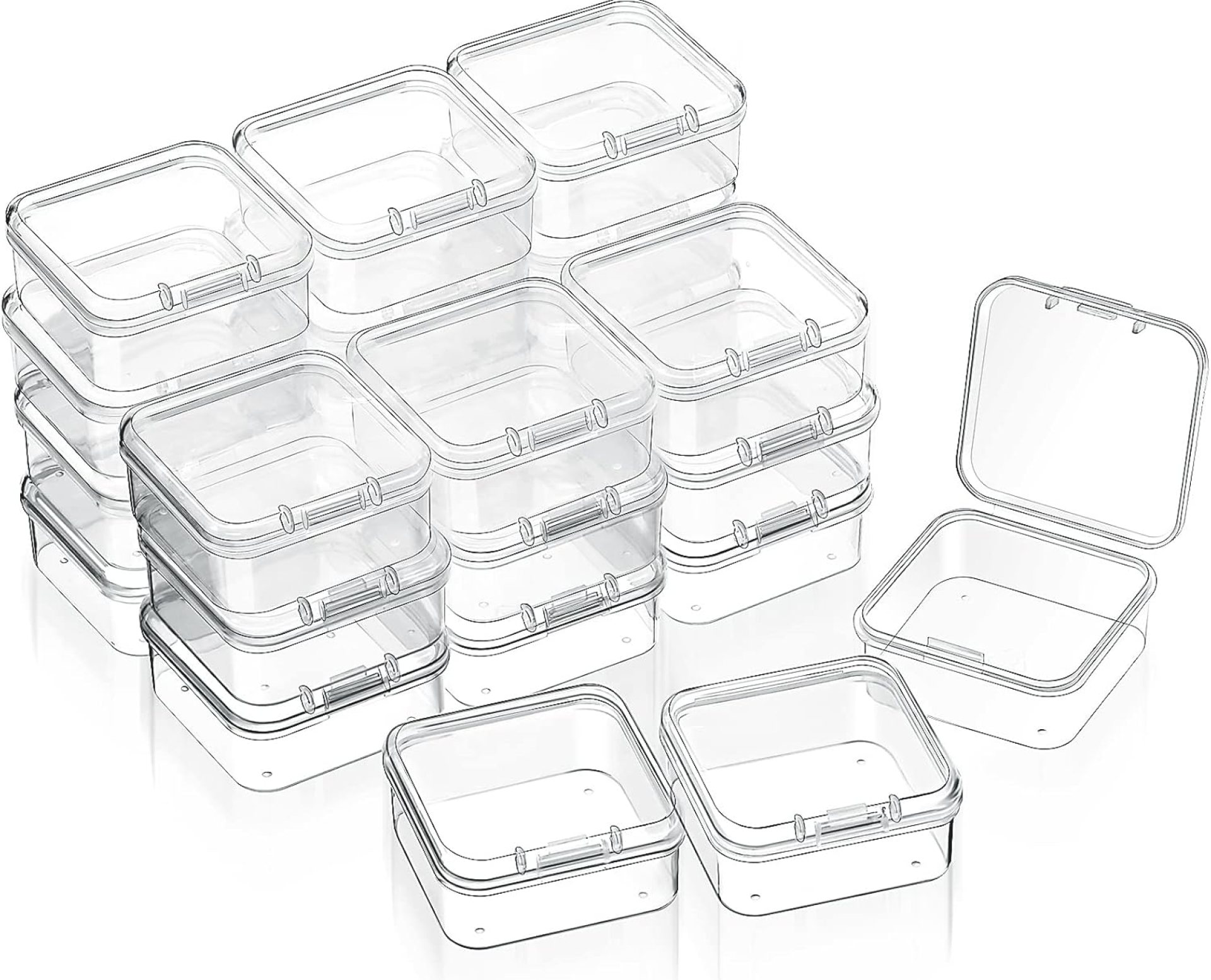 SATINIOR 24 Packs Small Clear Plastic Beads Storage Containers Box with Hinged Lid for Storage of Small Items, Crafts, Jewelry, Hardware (1.7 x 1.7 x 0.8 Inches) SATINIOR 24 Packs Small Clear Plastic Beads Storage Containers Box with Hinged Lid for Storage of Small Items, Crafts, Jewelry, Hardware (1.7 x 1.7 x 0.8 Inches)