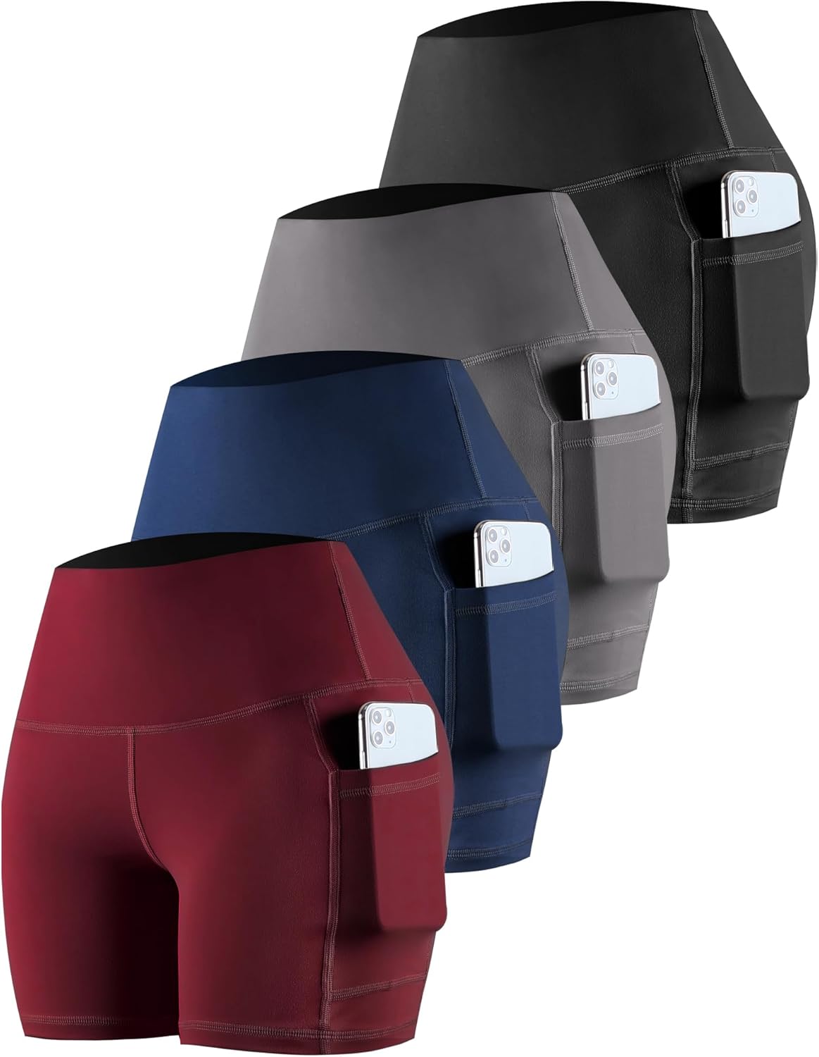 CHRLEISURE Womens Biker Shorts with Pockets: High Waisted Tummy Control Spandex Workout Yoga Athletic Gym Shorts 4 Packs CHRLEISURE Womens Biker Shorts with Pockets: High Waisted Tummy Control Spandex Workout Yoga Athletic Gym Shorts 4 Packs