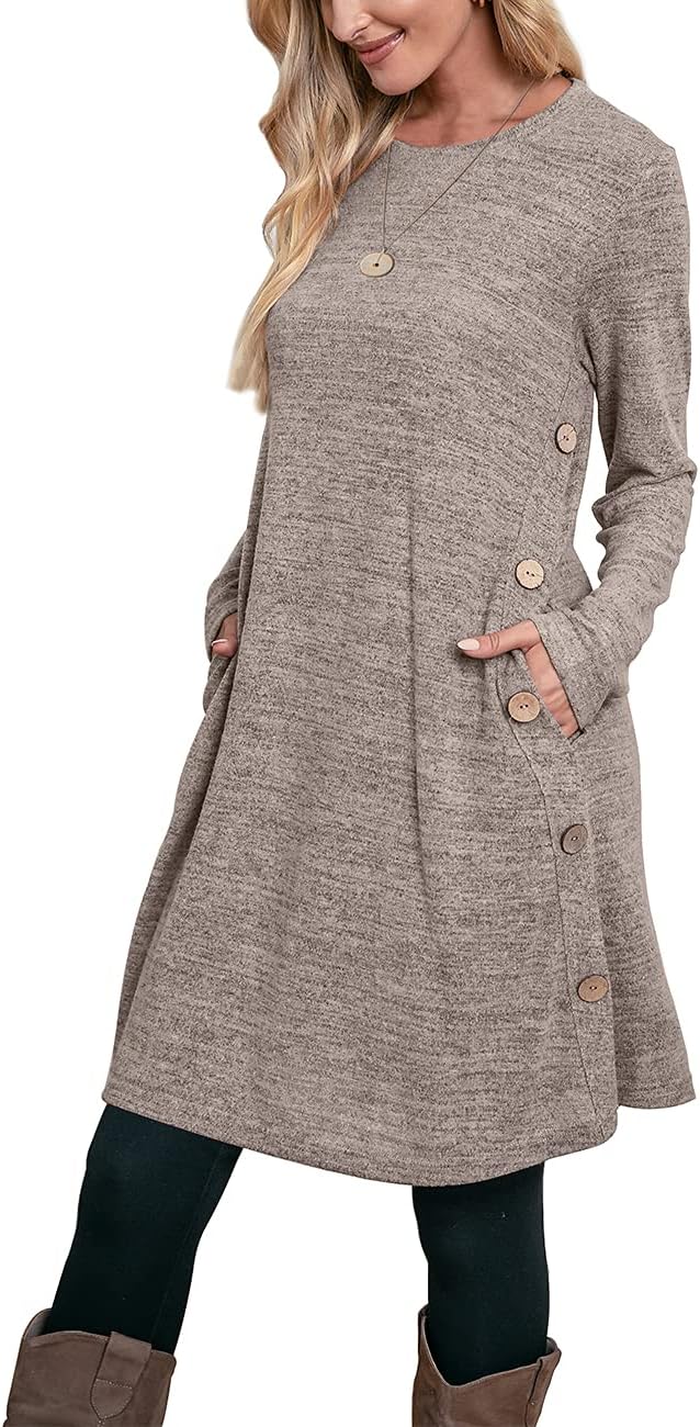 OFEEFAN Womens Long Sleeve Tunic Dres Fall Outfits with Pockets Buttons OFEEFAN Womens Long Sleeve Tunic Dres Fall Outfits with Pockets Buttons