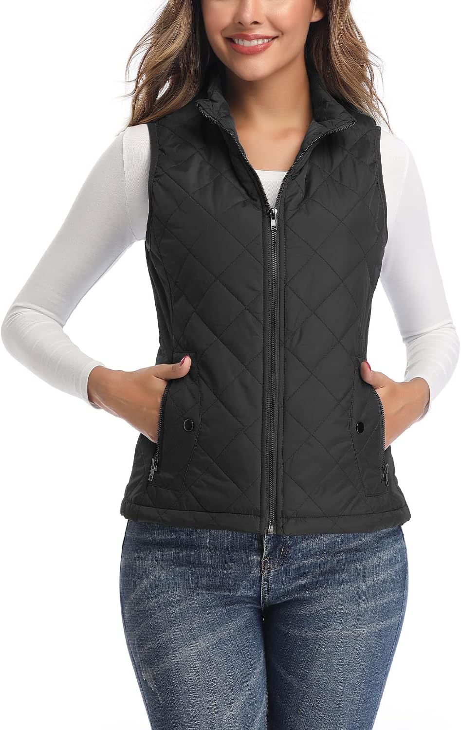 LONGKING Women’s Vest, Stand Collar Lightweight Zip Quilted Vest for Women LONGKING Women’s Vest, Stand Collar Lightweight Zip Quilted Vest for Women