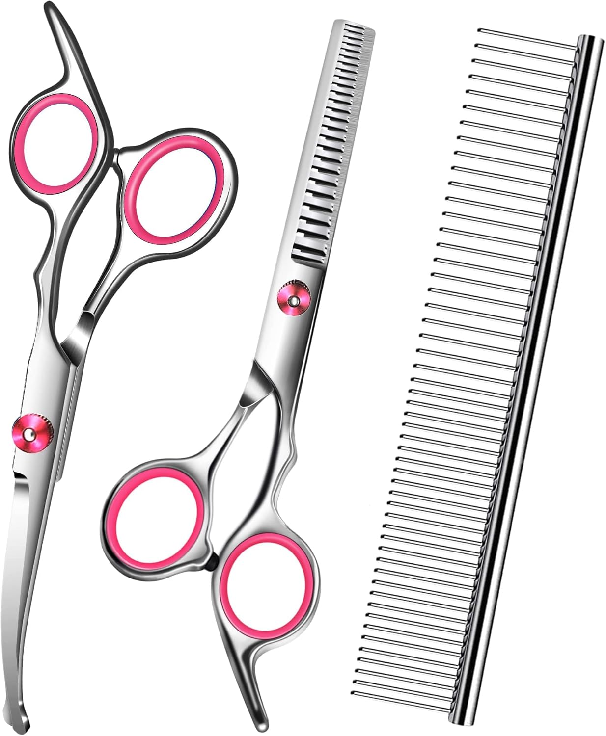 Pink Dog Grooming Scissors with Safety Round Tip,Pet Grooming scissors Kit,Dog Shears for Grooming,Incude Thinning,Curved Grooming Scissors and Comb for dogs, cats.Suitable for The Right Hand Pink Dog Grooming Scissors with Safety Round Tip,Pet Grooming scissors Kit,Dog Shears for Grooming,Incude Thinning,Curved Grooming Scissors and Comb for dogs, cats.Suitable for The Right Hand