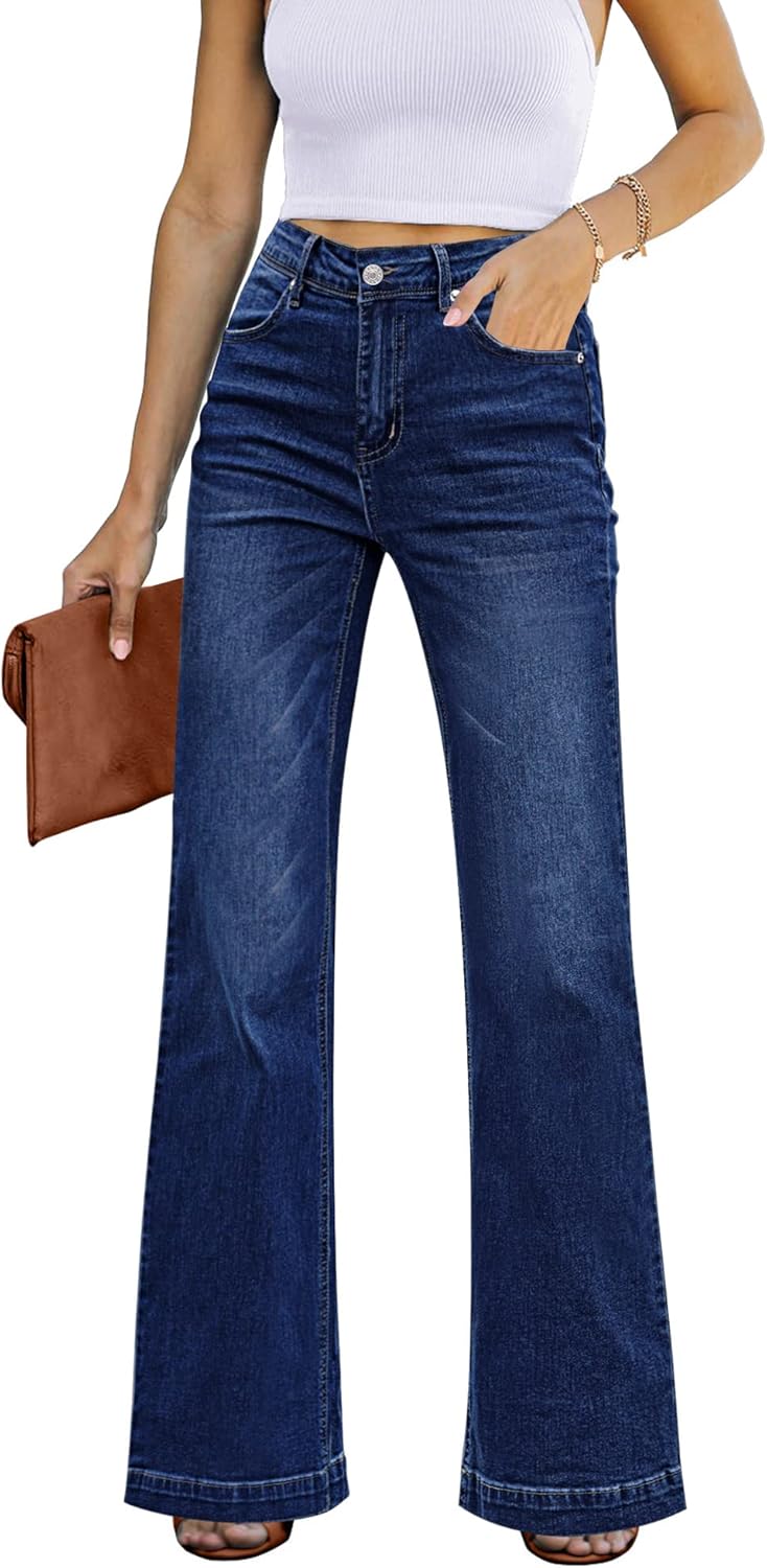 GRAPENT Womens Flare Jeans High Waisted Wide Leg Baggy Jean for Women Stretch Denim Pants GRAPENT Womens Flare Jeans High Waisted Wide Leg Baggy Jean for Women Stretch Denim Pants